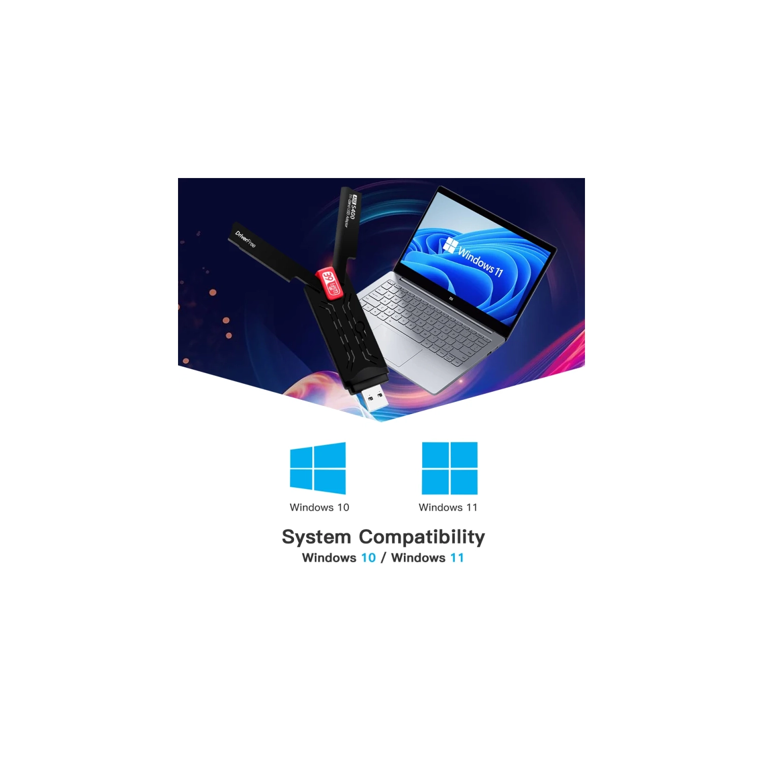 WiFi6E AX5400 USB 3.0 Wireless Adapter | 2.4GHz/5GHz/6GHz Wi-Fi Booster | High Gain Antenna for PC/Laptop | Win10/11 Driver Free