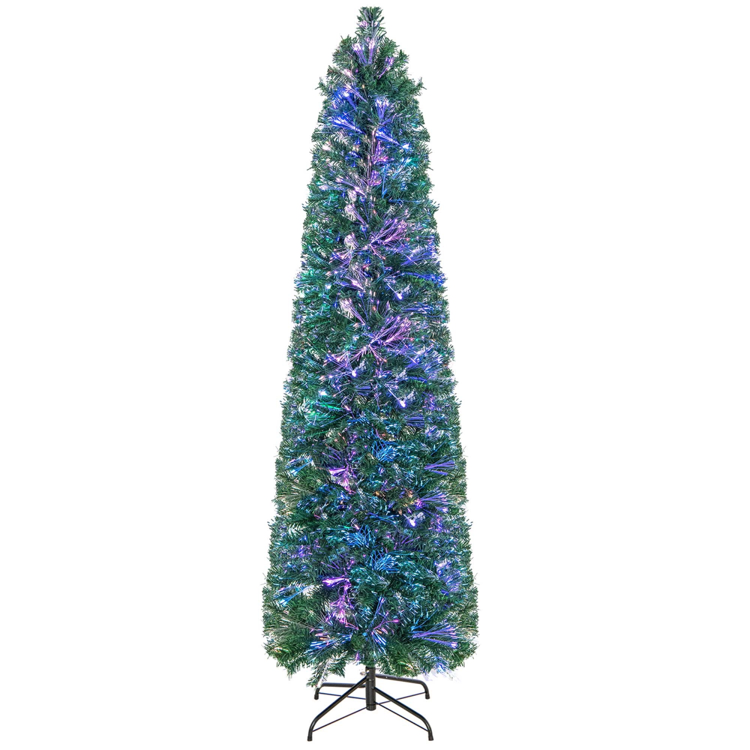 Arbre de Noël artificiel illuminé de 6 pi avec fibres optiques colorées et 517 embouts de branches en PVC de Costway