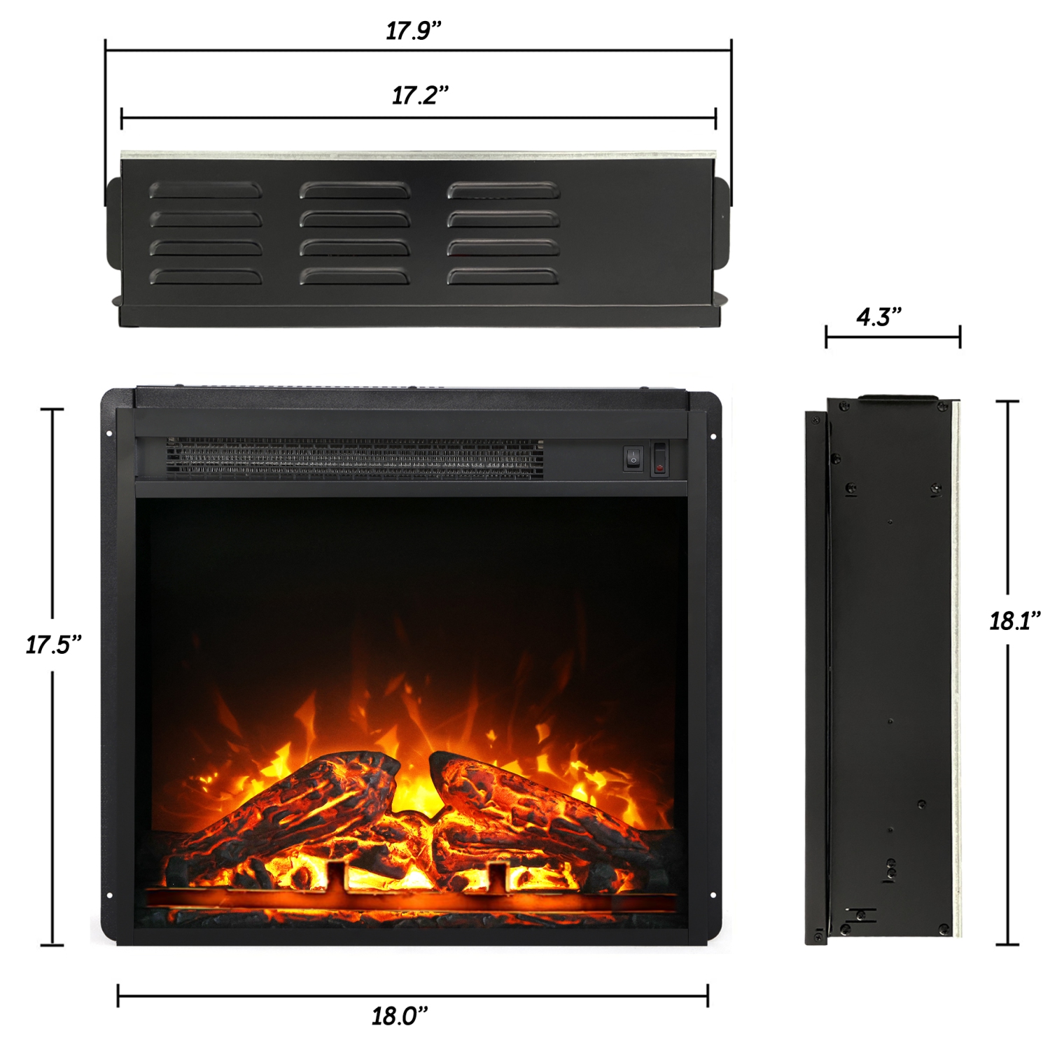 WAMPAT Electric Fireplace Insert 18'' Freestanding Heater, RV Fire Place Storage Cabinet for TV Stand, Small Electric Stove Stand for Living Room,