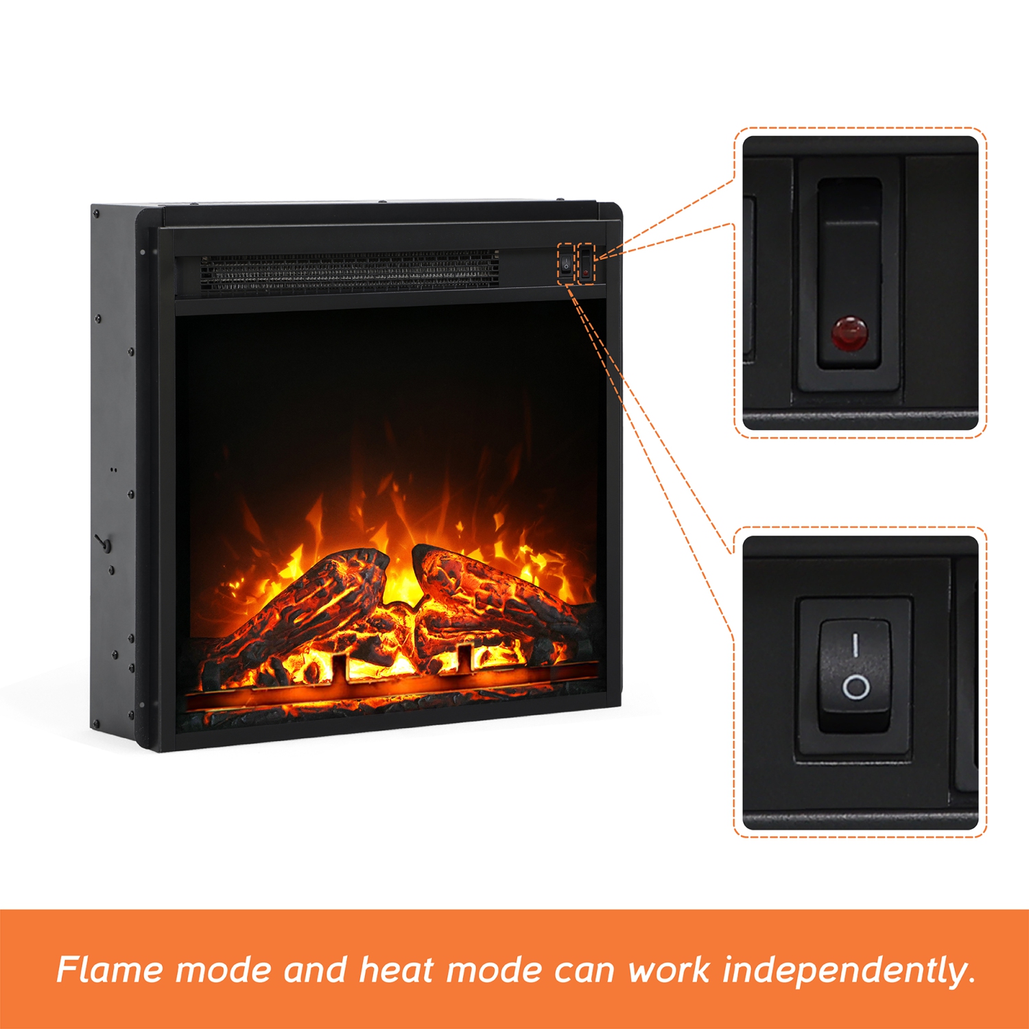 WAMPAT Electric Fireplace Insert 18'' Freestanding Heater, RV Fire Place Storage Cabinet for TV Stand, Small Electric Stove Stand for Living Room,