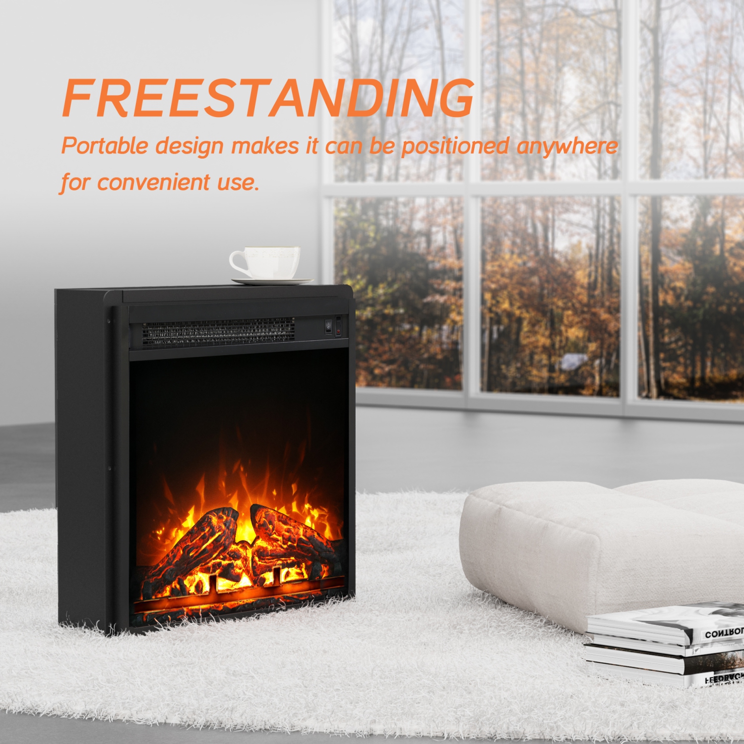 WAMPAT Electric Fireplace Insert 18'' Freestanding Heater, RV Fire Place Storage Cabinet for TV Stand, Small Electric Stove Stand for Living Room,