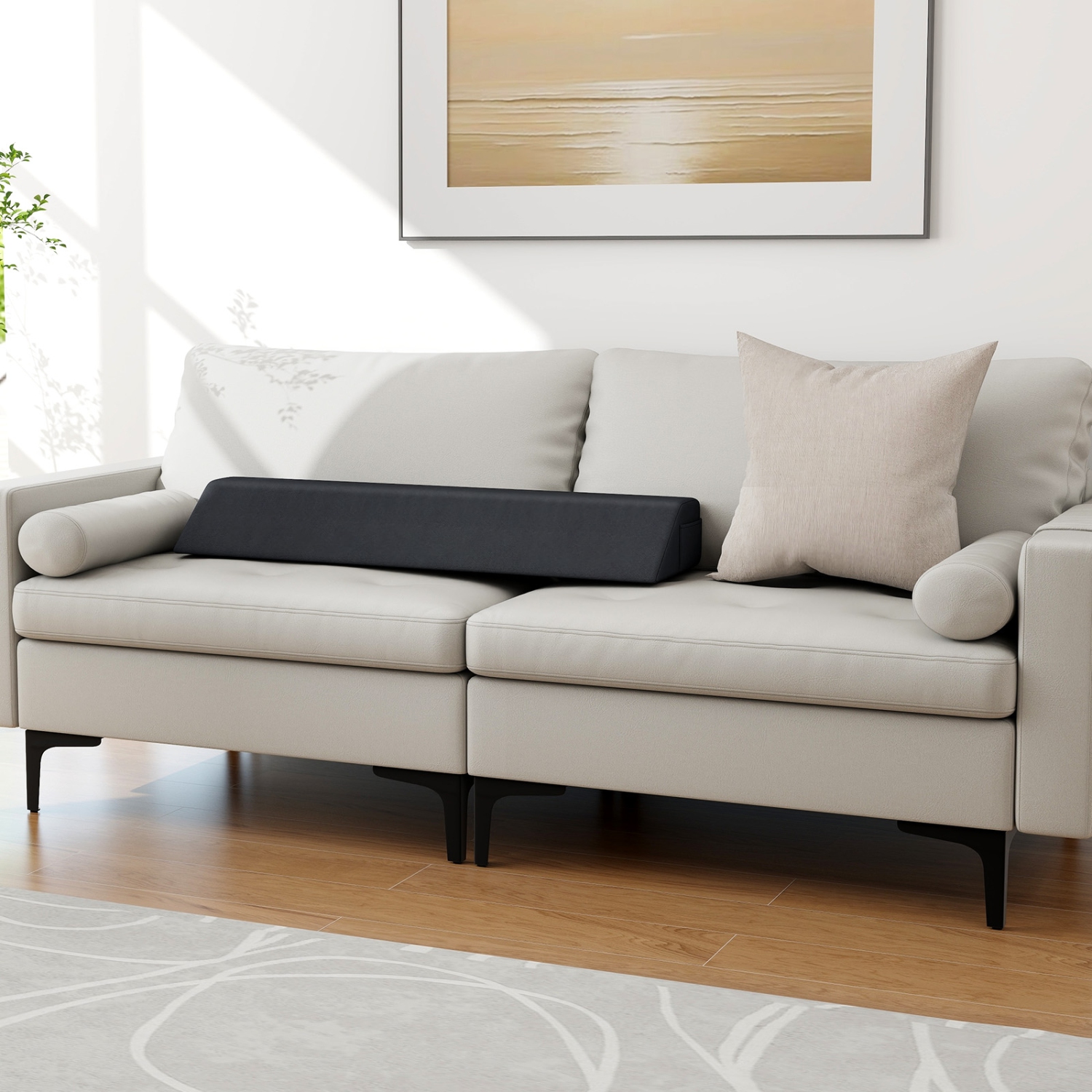 Oreiller en coin pour lit simple Giantex avec plateau-coussin et pochettes latérales pour le soutien du dos, gris