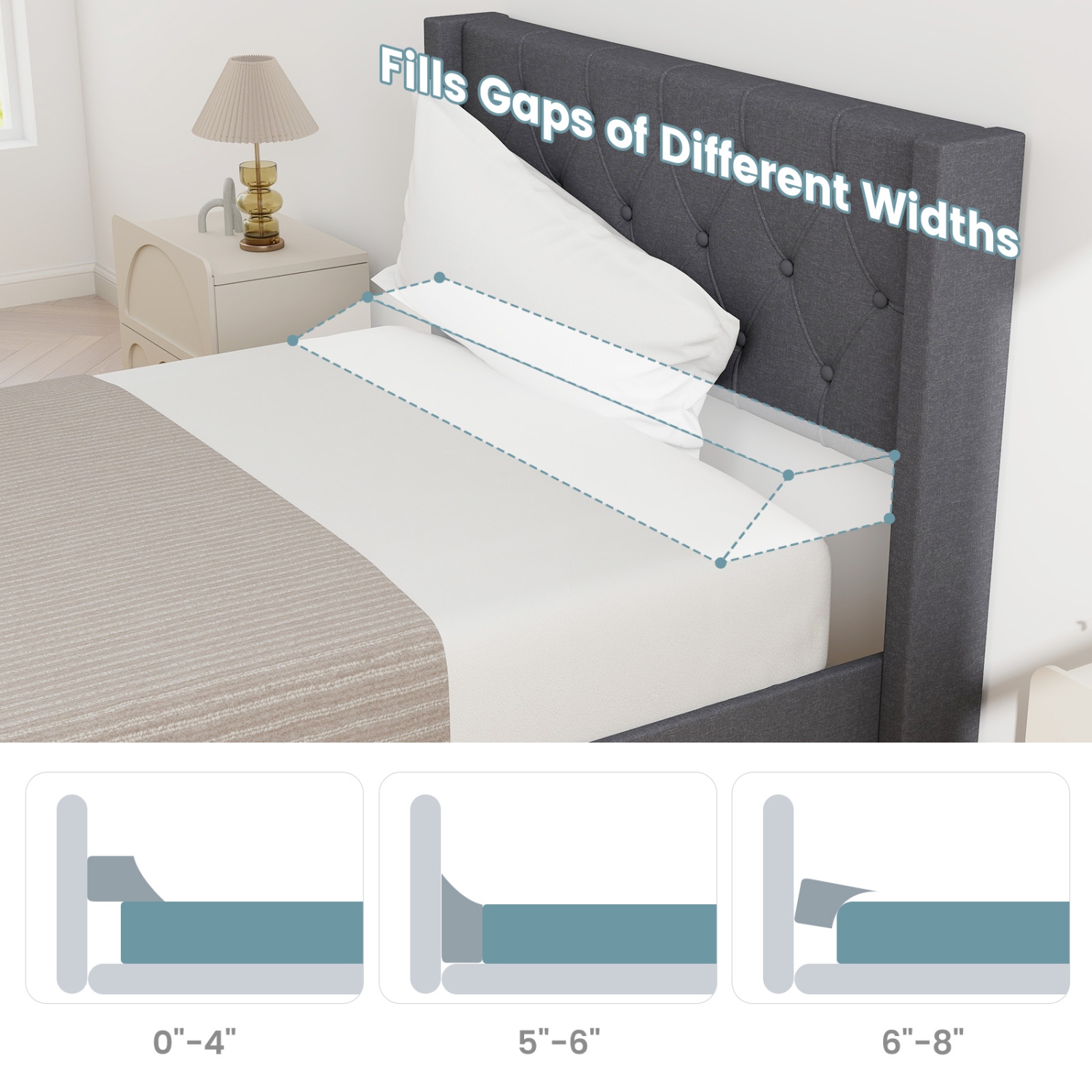 Oreiller en coin pour lit simple Giantex avec plateau-coussin et pochettes latérales pour le soutien du dos, gris