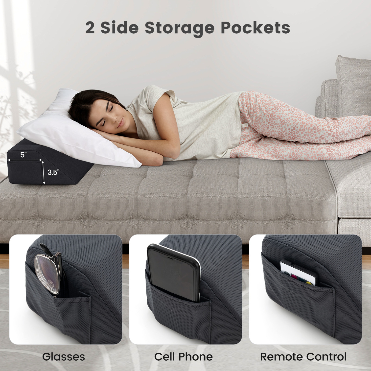 Giantex King Bed Wedge Pillow with Tablet Pillow Stand Side Pockets Support for Back Grey