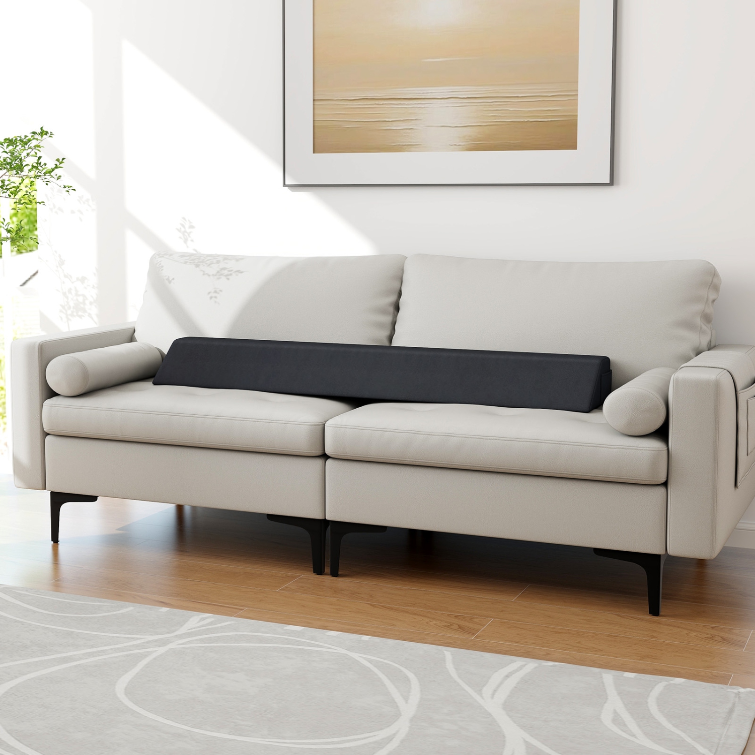 Oreiller en coin pour lit double de Giantex avec support pour tablette, pochettes latérales pour le dos gris