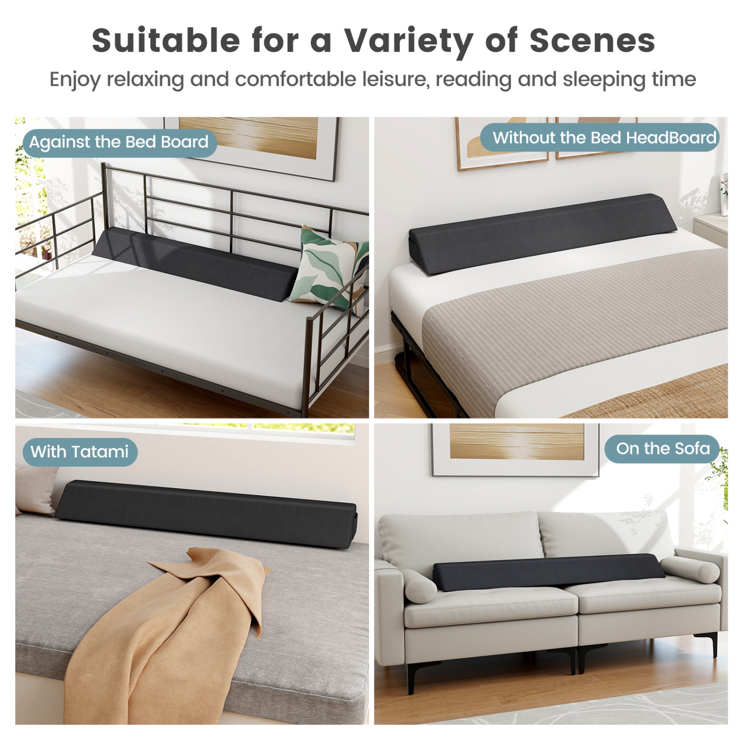 Oreiller en coin pour lit double de Giantex avec support pour tablette, pochettes latérales pour le dos gris