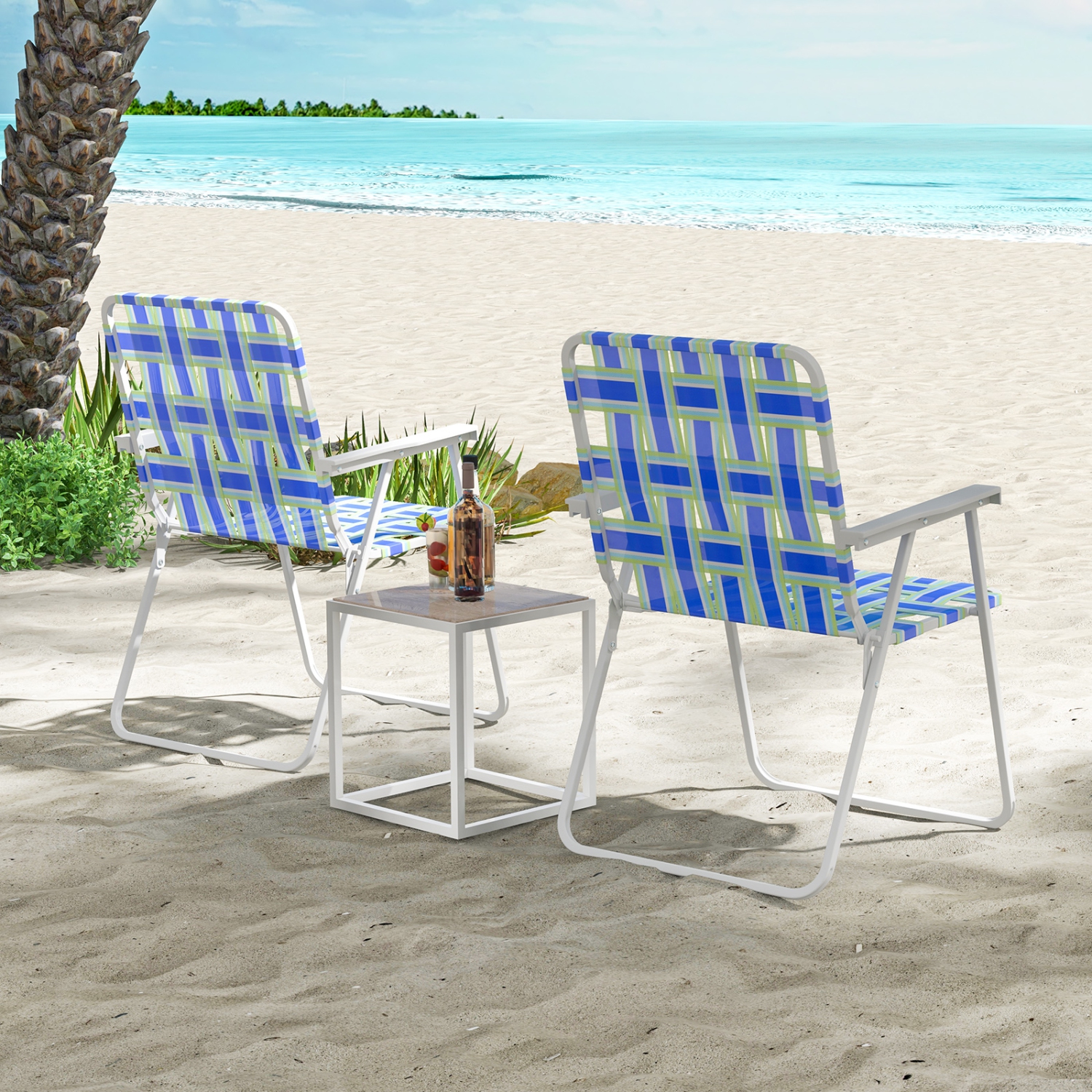 Costway 2PCS Folding Beach Chair Camping Lawn Webbing Chair Lightweight 1 Position Blue