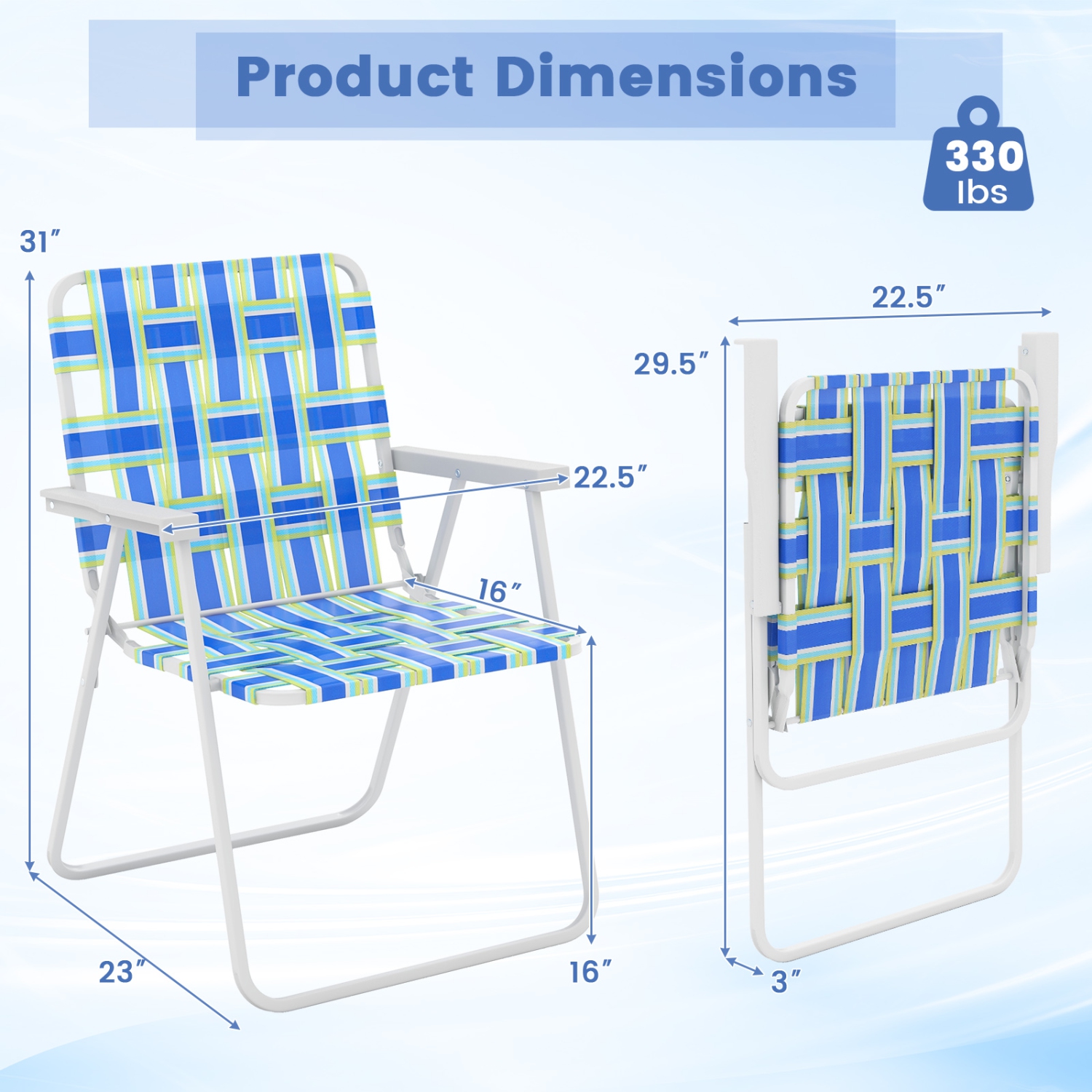 Costway 2PCS Folding Beach Chair Camping Lawn Webbing Chair Lightweight 1 Position Blue
