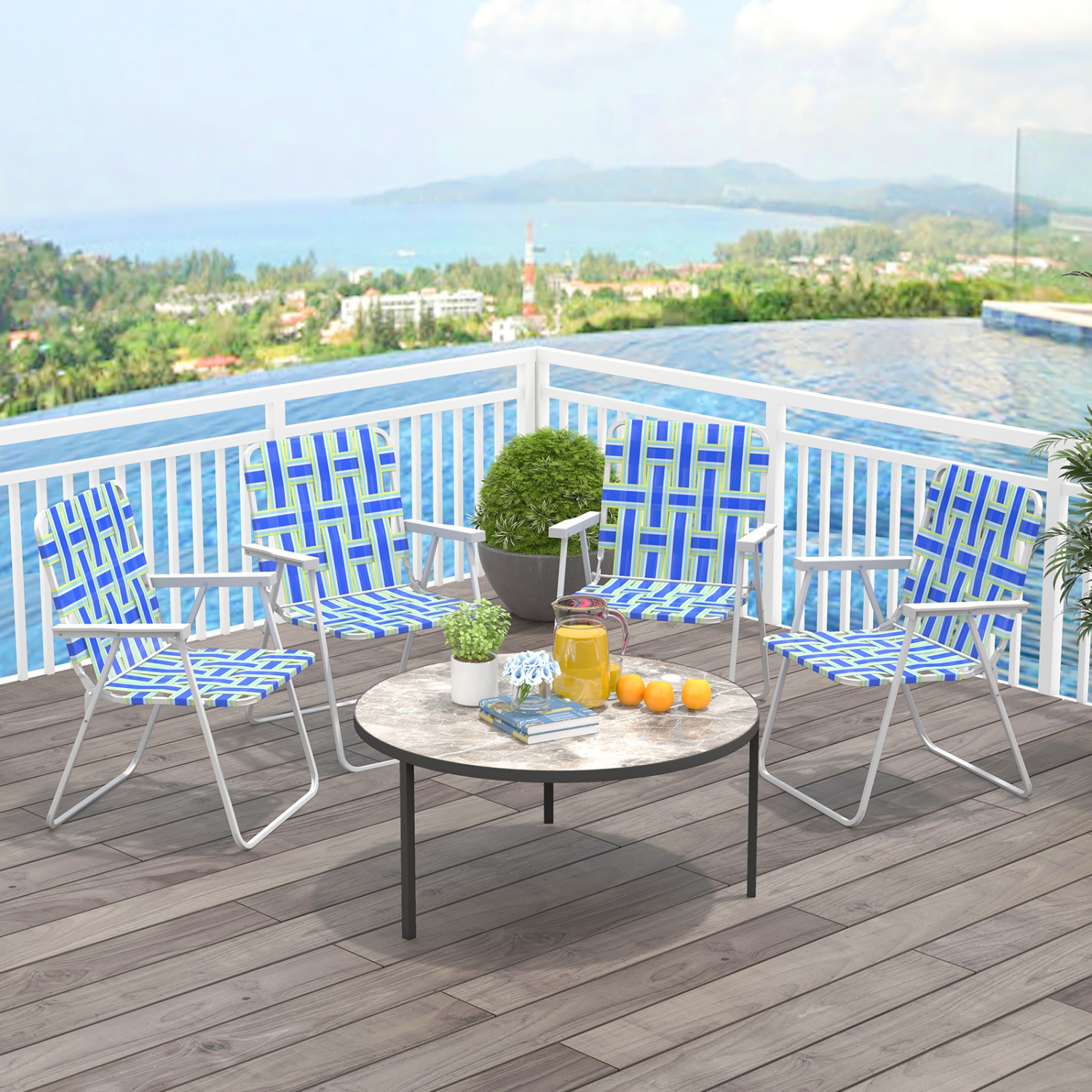 Costway 2PCS Folding Beach Chair Camping Lawn Webbing Chair Lightweight 1 Position Blue