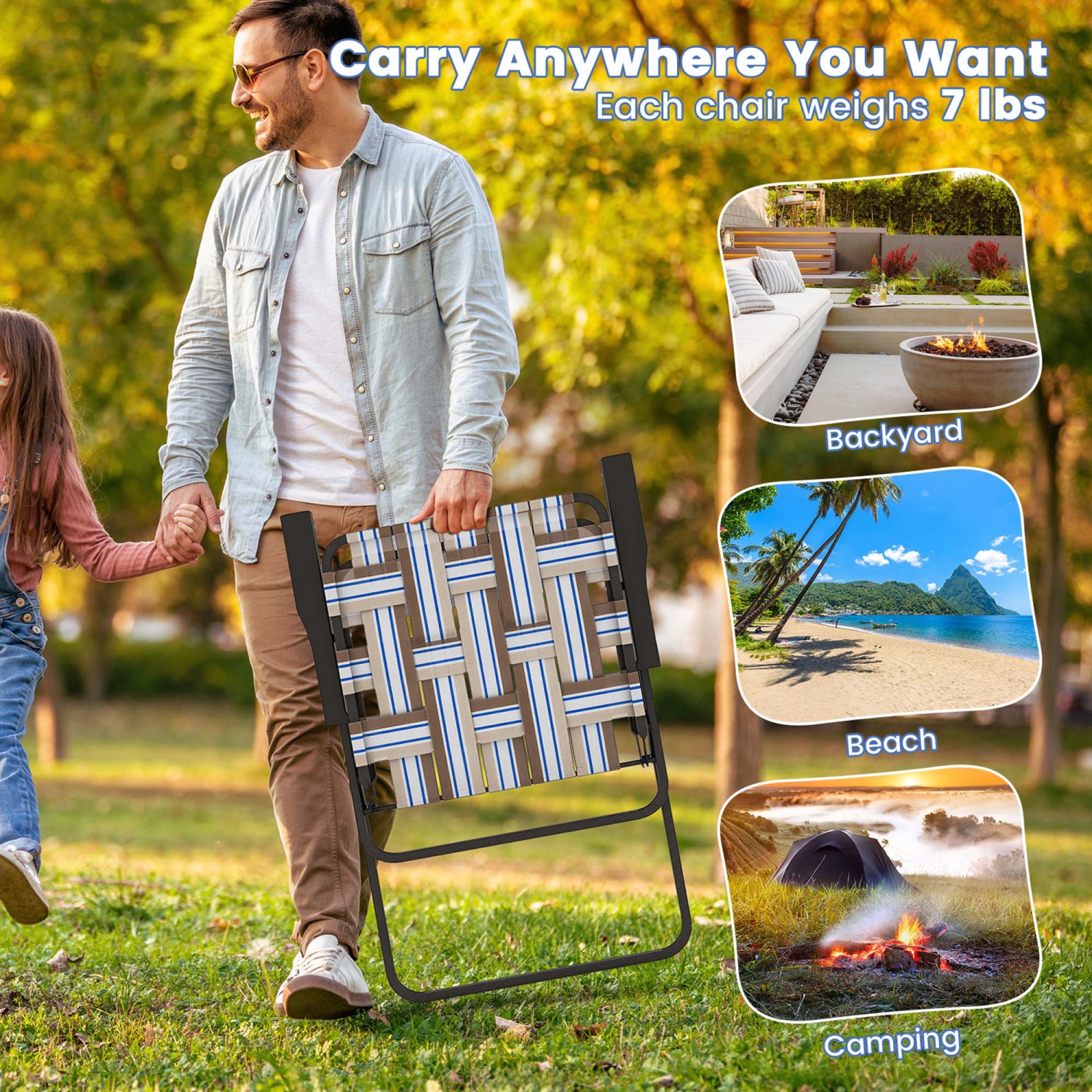 Chaise de plage pliante de Costway 4 PCES chaise de camping de pelouse légère à 1 positions brun