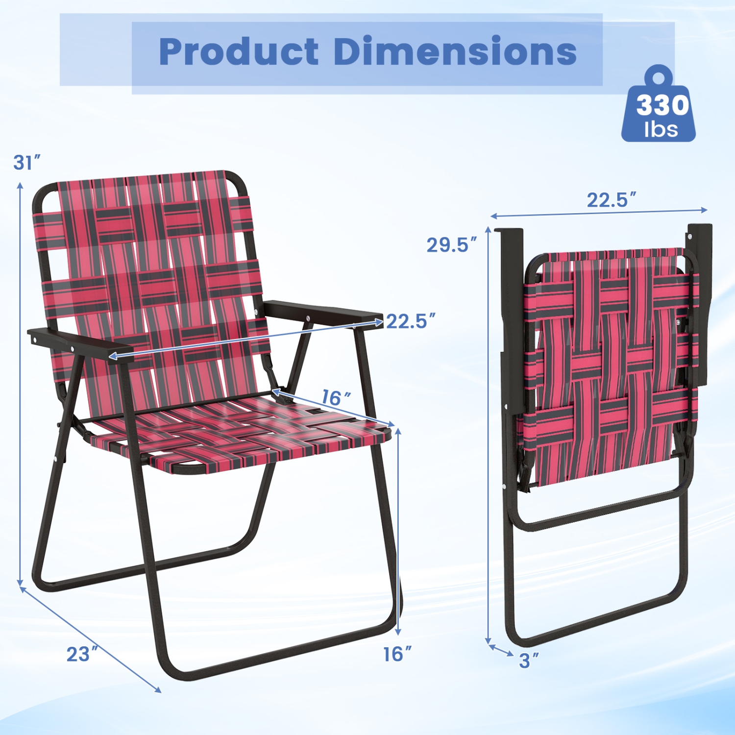 Chaise de plage pliante de Costway 2pcs Chaise de camping à courroies de pelouse légère à 1 positions rouge