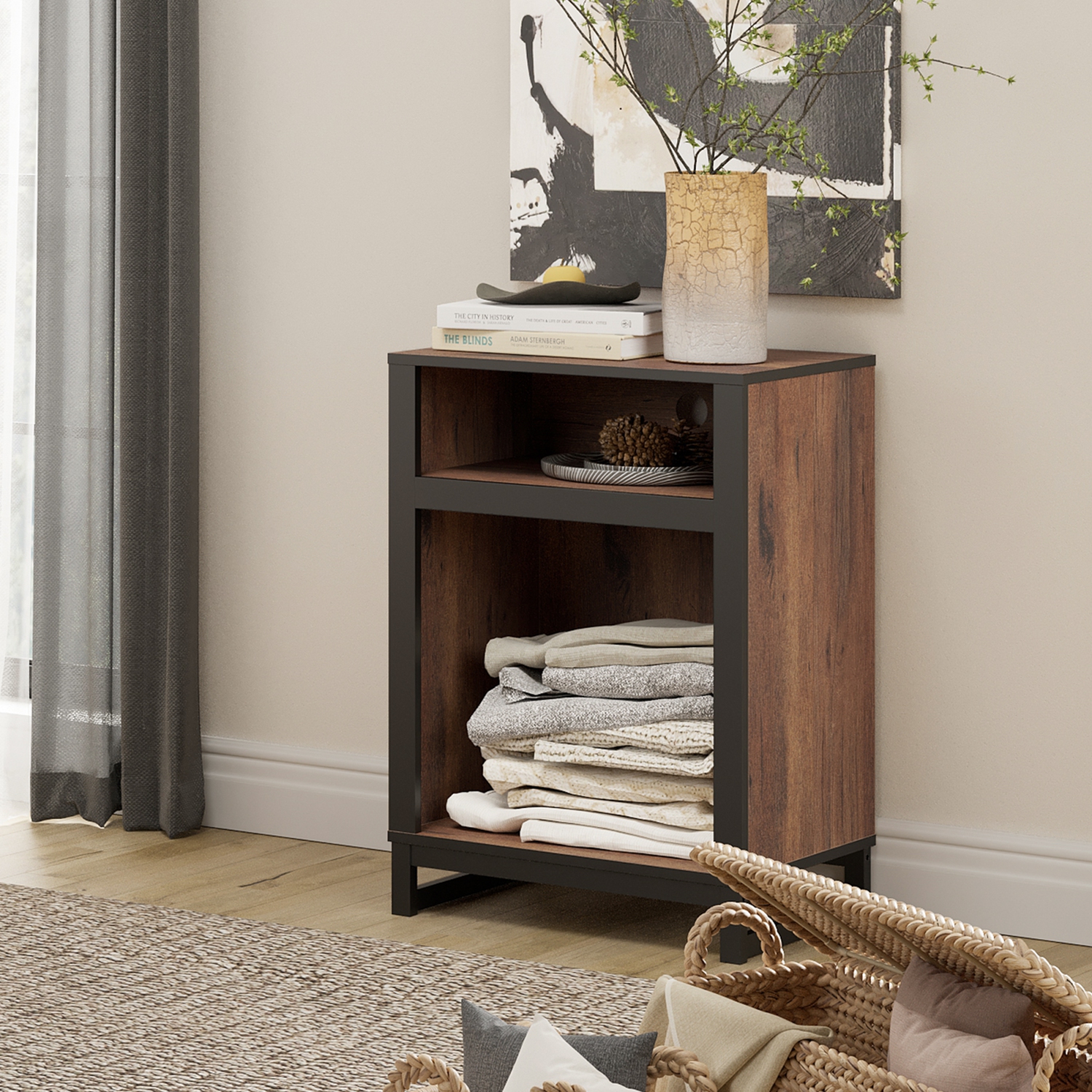 WAMPAT Storage Cabinet with 2 Storage, Modern Sideboard Buffet Cabinets with Metal Base, Coffee bar Accent Cabinet for Living Room, Bedroom, Hallway,