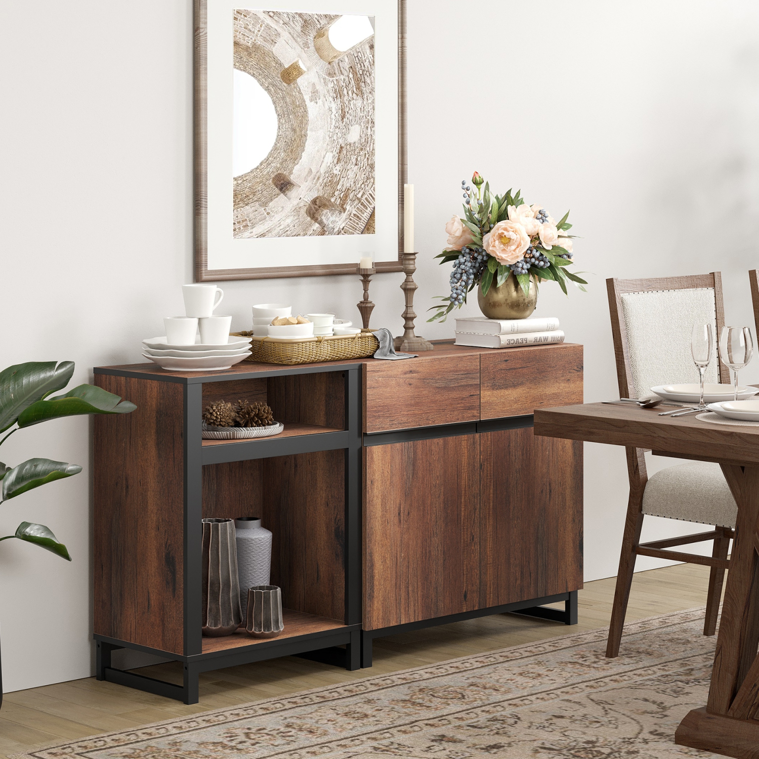 WAMPAT Storage Cabinet with 2 Storage, Modern Sideboard Buffet Cabinets with Metal Base, Coffee bar Accent Cabinet for Living Room, Bedroom, Hallway,