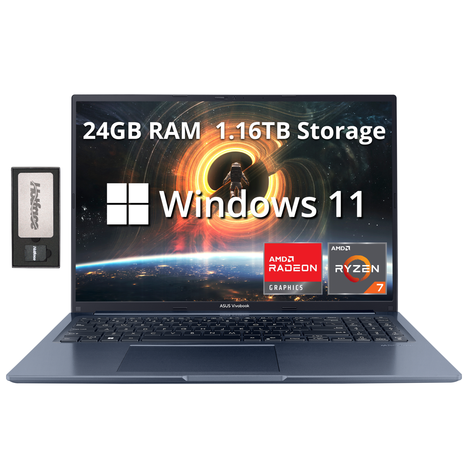 ASUS Vivobook 16 16" FHD Business Laptop, AMD Ryzen 7 5800HS, 1.16TB Storage(1TB SSD +160GB Docking Station Set), 24GB RAM, AMD Radeon Graphics, Full Size Keyboard, Win 11, Blue