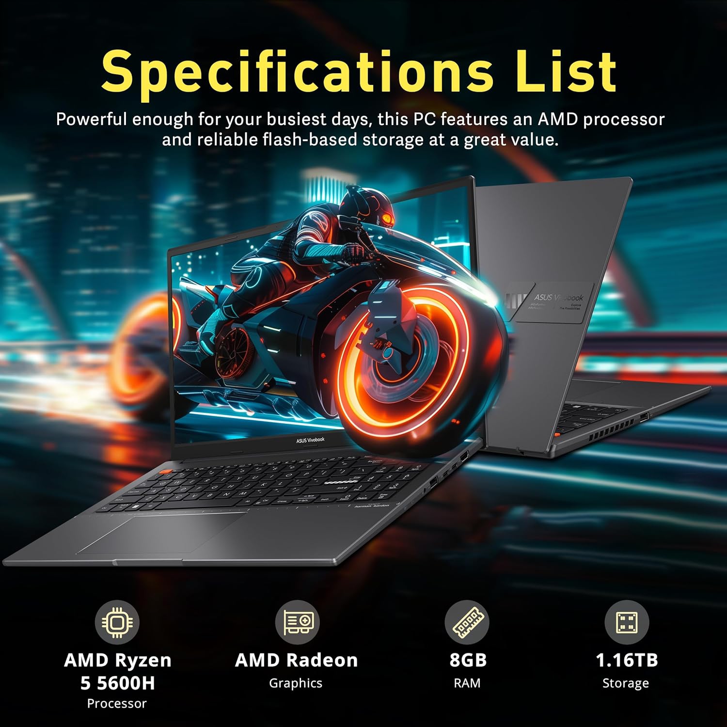ASUS VivoBook S 15 Slim 15.6" FHD Laptop, AMD Ryzen 5 5600H, 1.16TB Storage(1TB SSD +160GB Docking Station Set), 8GB RAM, AMD Radeon Graphics,