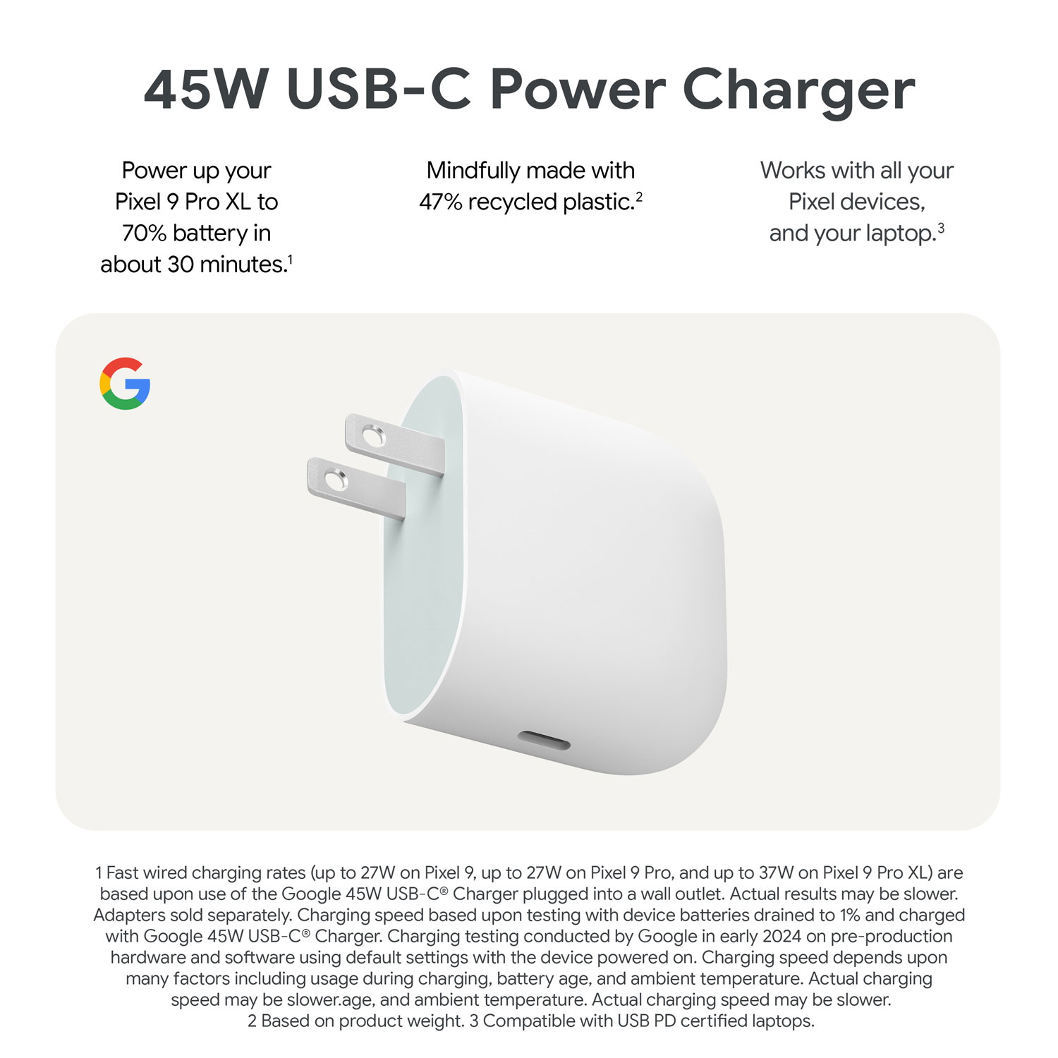 Chargeur mural USB-C à recharge rapide 45 W de Google