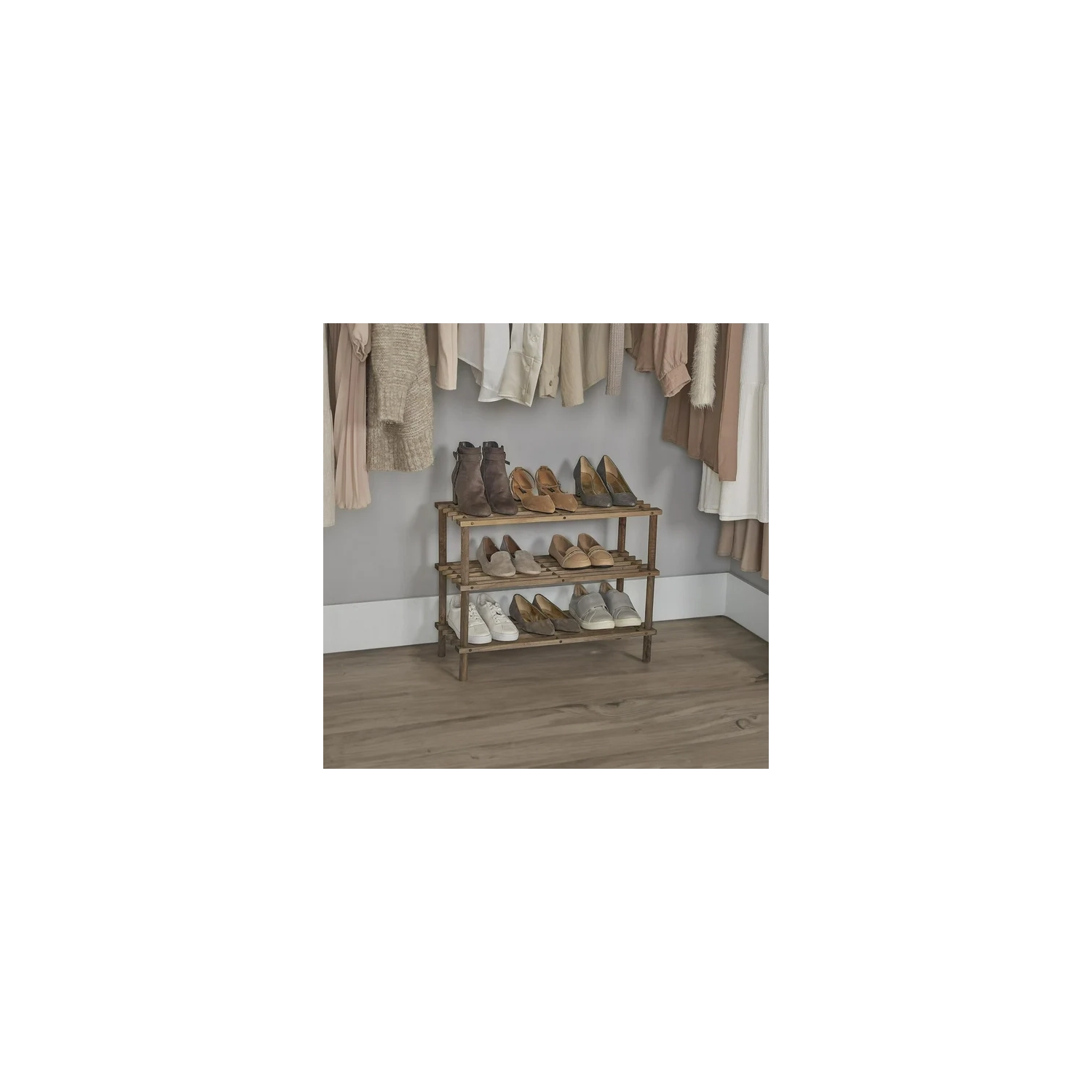 Étagère à chaussures en bois à 3 niveaux Mehiaz, 3 niveaux