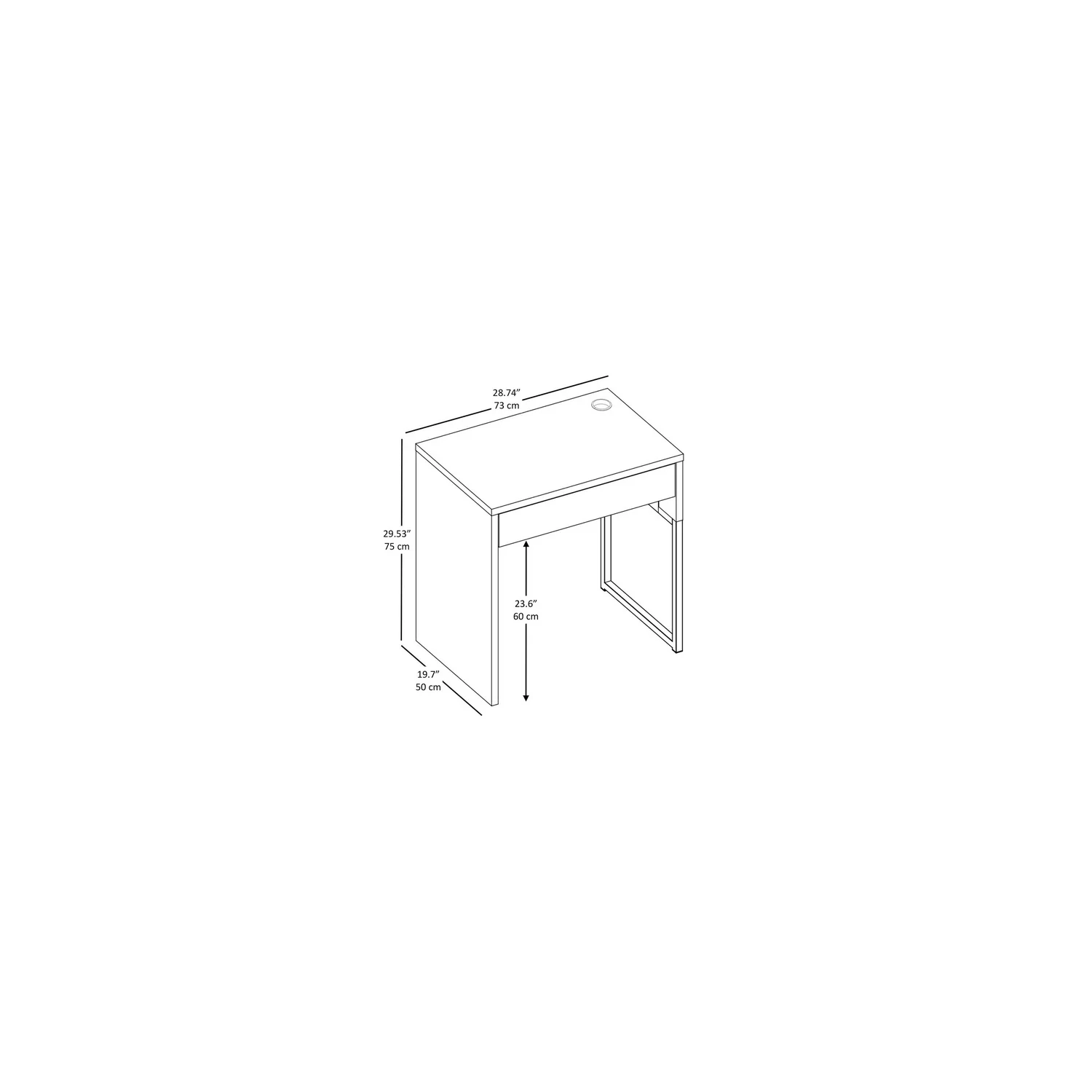 Mehiaz Wood and Metal Desk, White, 28.7"W x 19.7"D, with 1 drawer