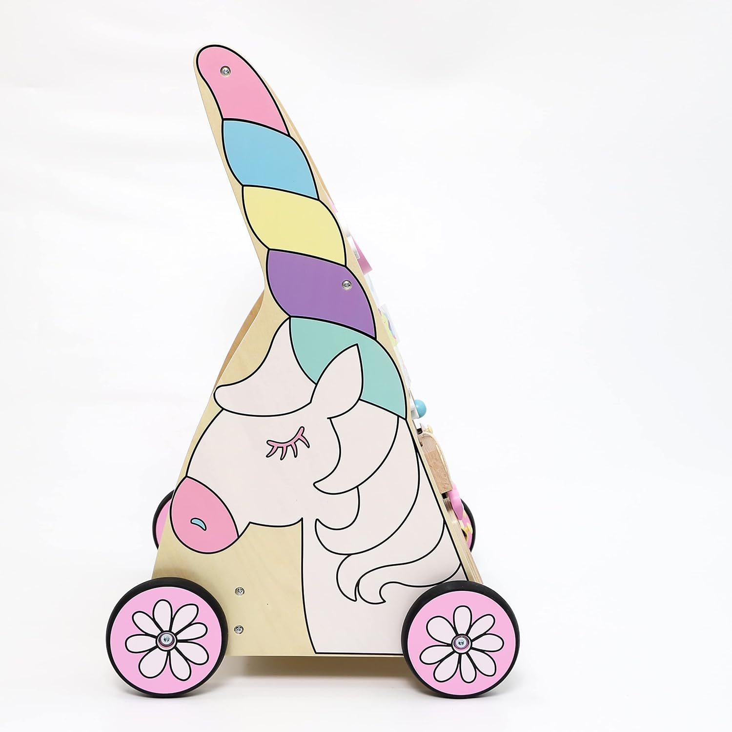 Hopscotch Squad Sit-to-Stand Learning Walker Unicorn Themed Interactive Wooden Push & Pull Baby Walker with Multiple Activities to Develop Motor