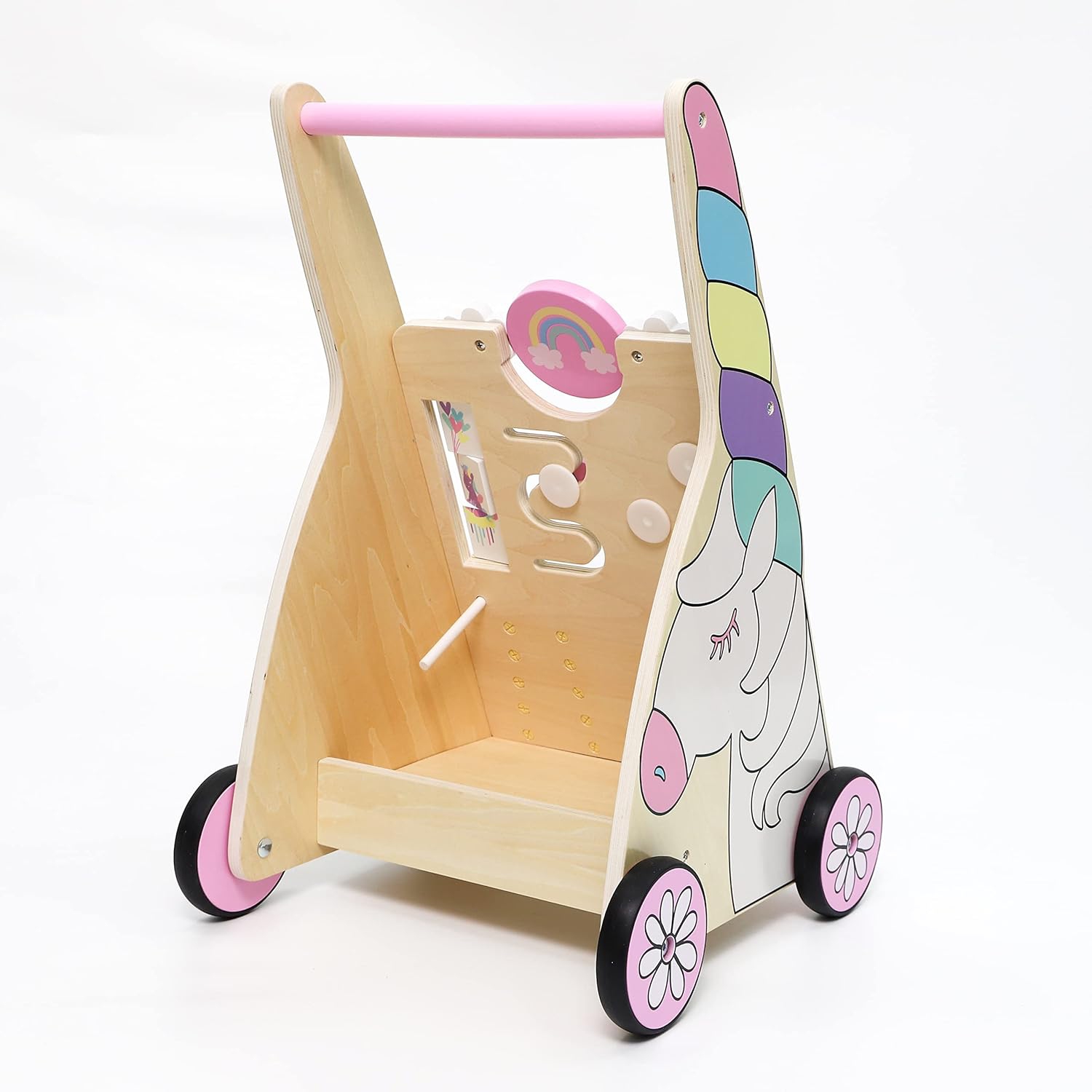 Hopscotch Squad Sit-to-Stand Learning Walker Unicorn Themed Interactive Wooden Push & Pull Baby Walker with Multiple Activities to Develop Motor