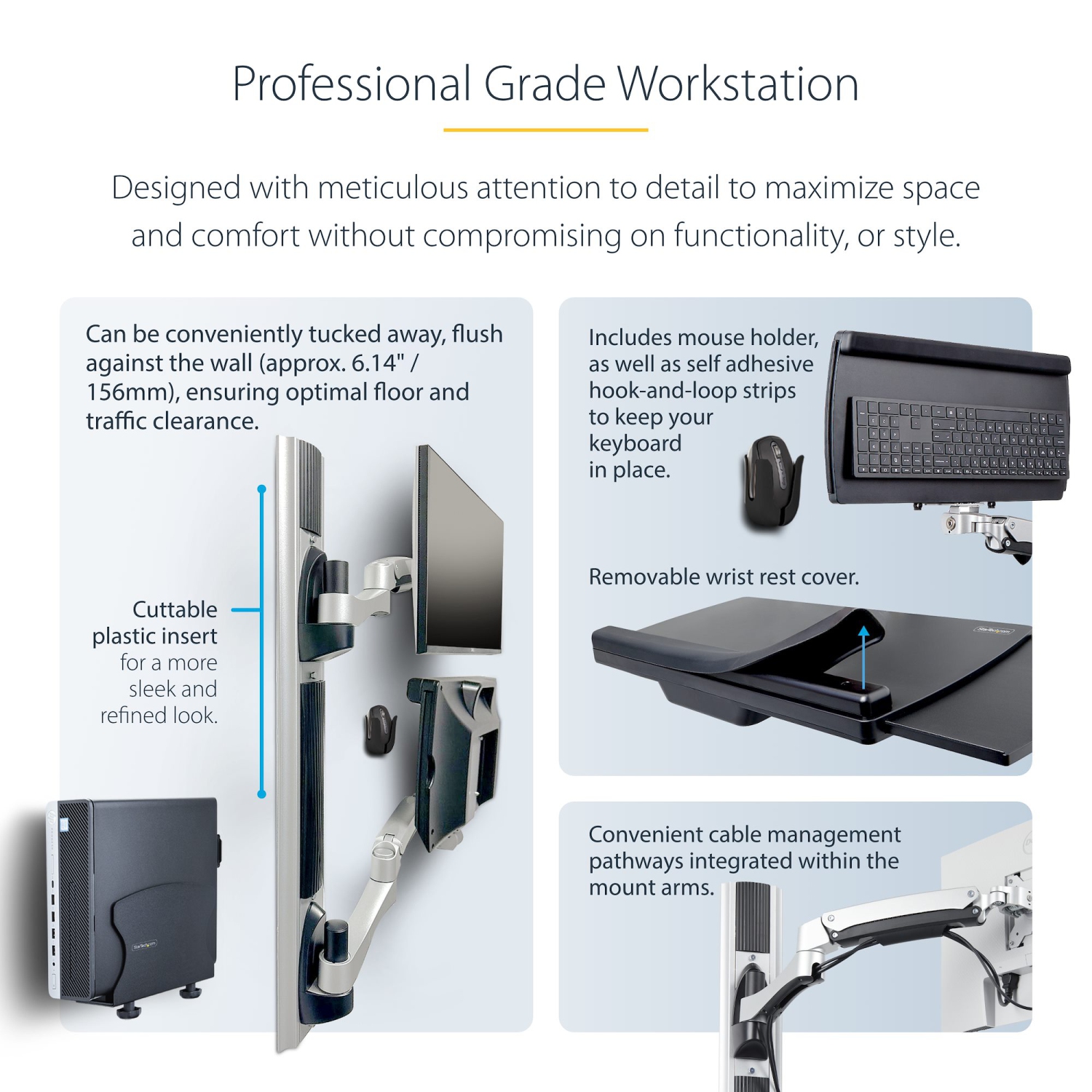 Startech Monitor Mount & Keyboard Tray, Standing Desk w/PC Bracket Wall Mount Workstation -