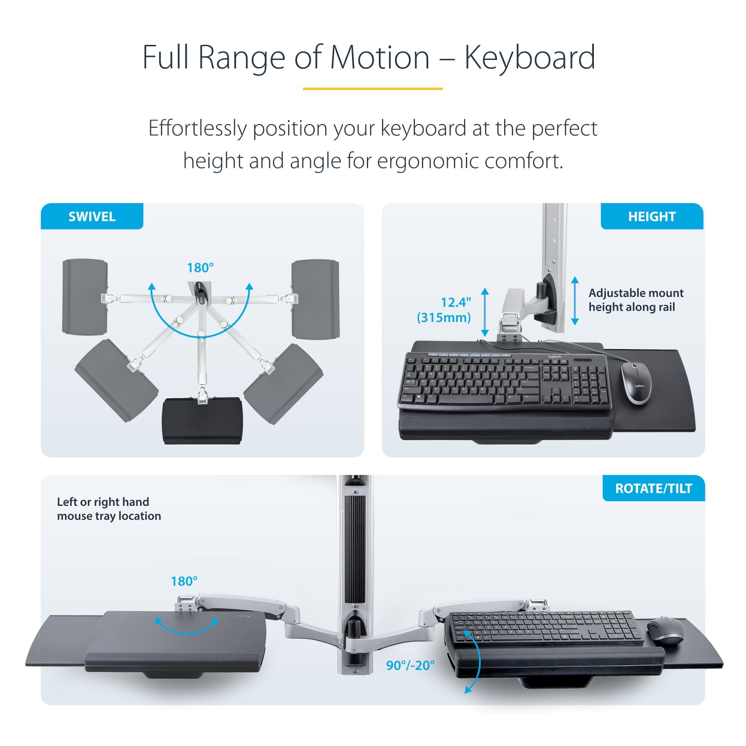Startech Monitor Mount & Keyboard Tray, Standing Desk w/PC Bracket Wall Mount Workstation -
