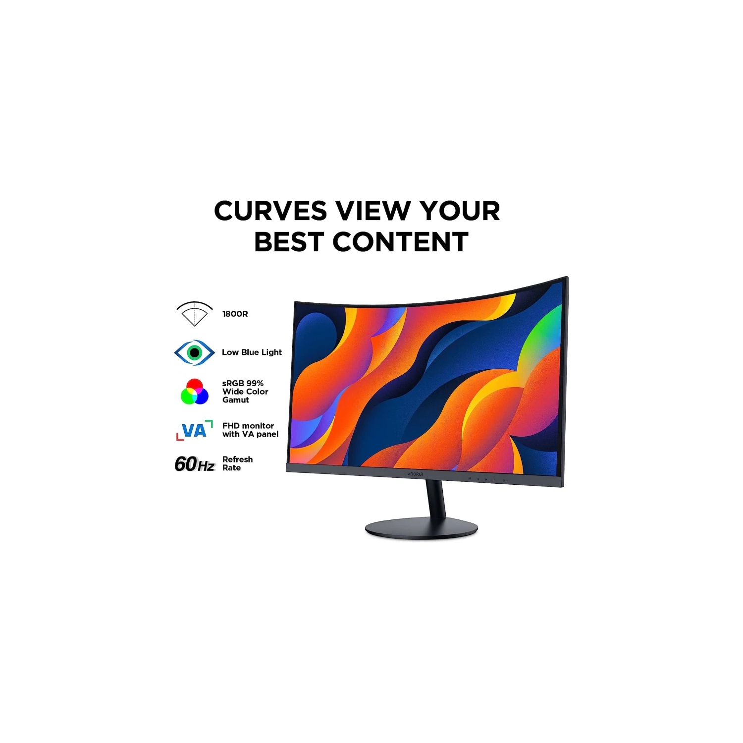 24-Inch Curved Gaming Monitor - Full HD 1080P 60Hz, 1800R LCD, HDMI VGA, Eye Care, Tilt Adjustment, Black