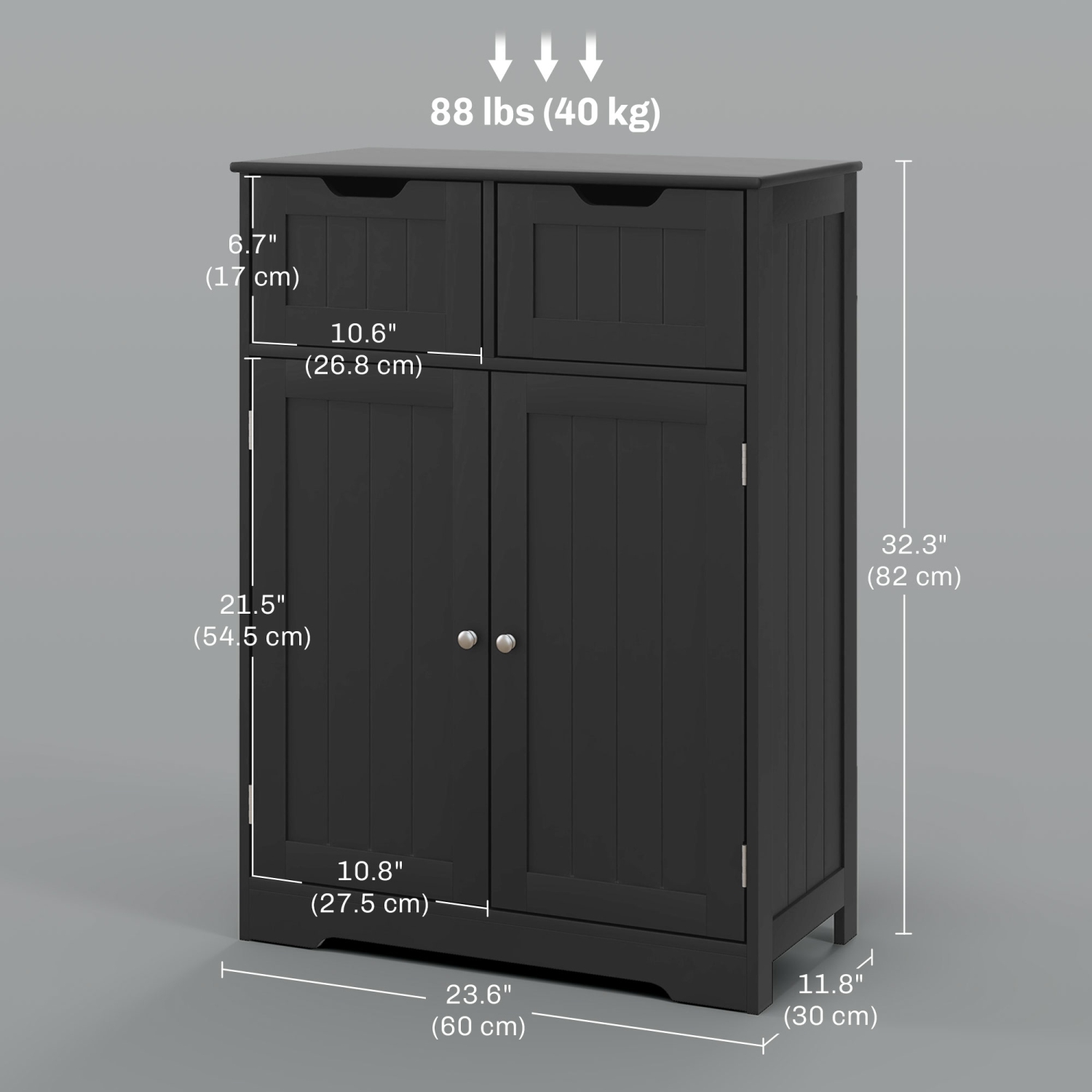 kleankin Freestanding Bathroom Storage Cabinet, Bathroom Floor Cabinet with 2 Drawers, Adjustable Shelf, for Living Room or Entryway, Black