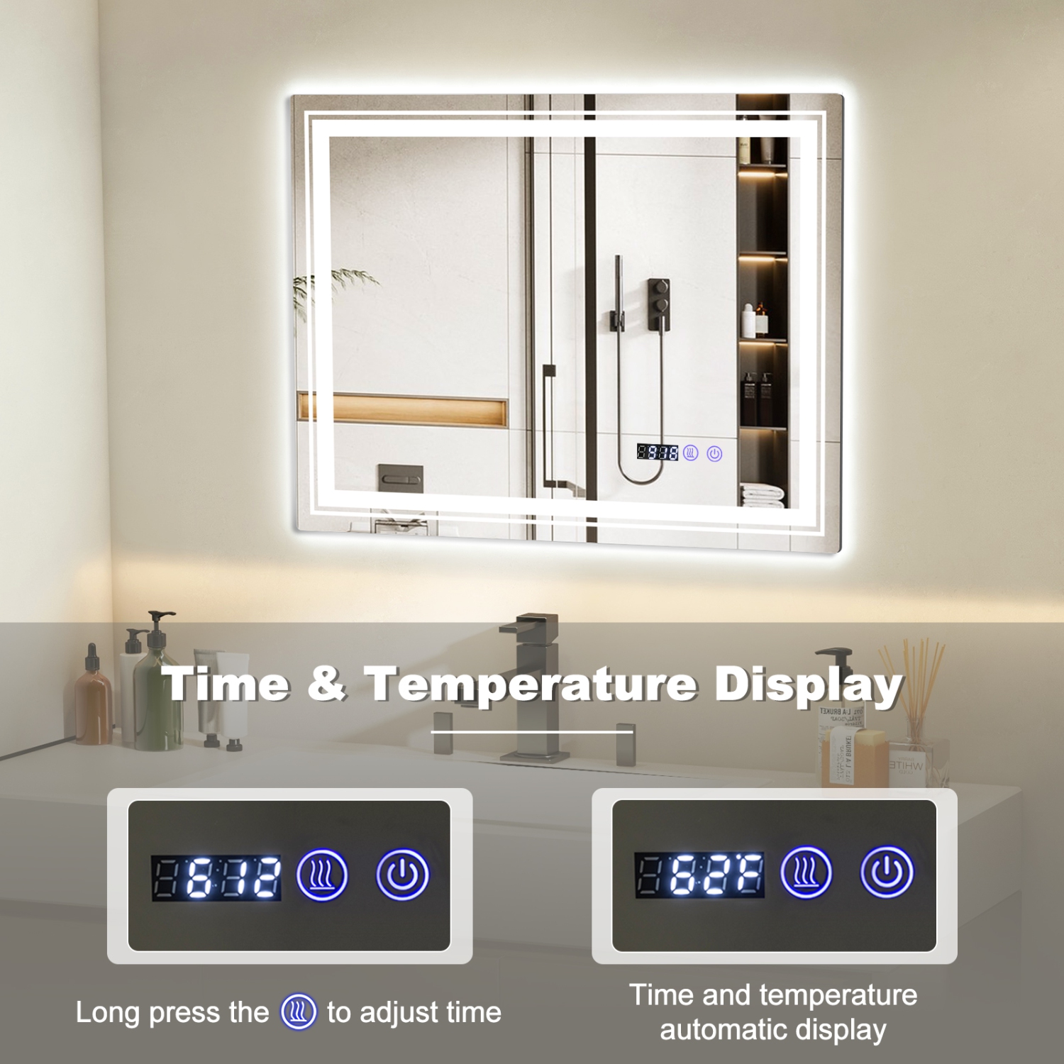 Miroir de salle de bain DEL de 32 x 24 po anti-éclaboussures de Costway 3 couleurs