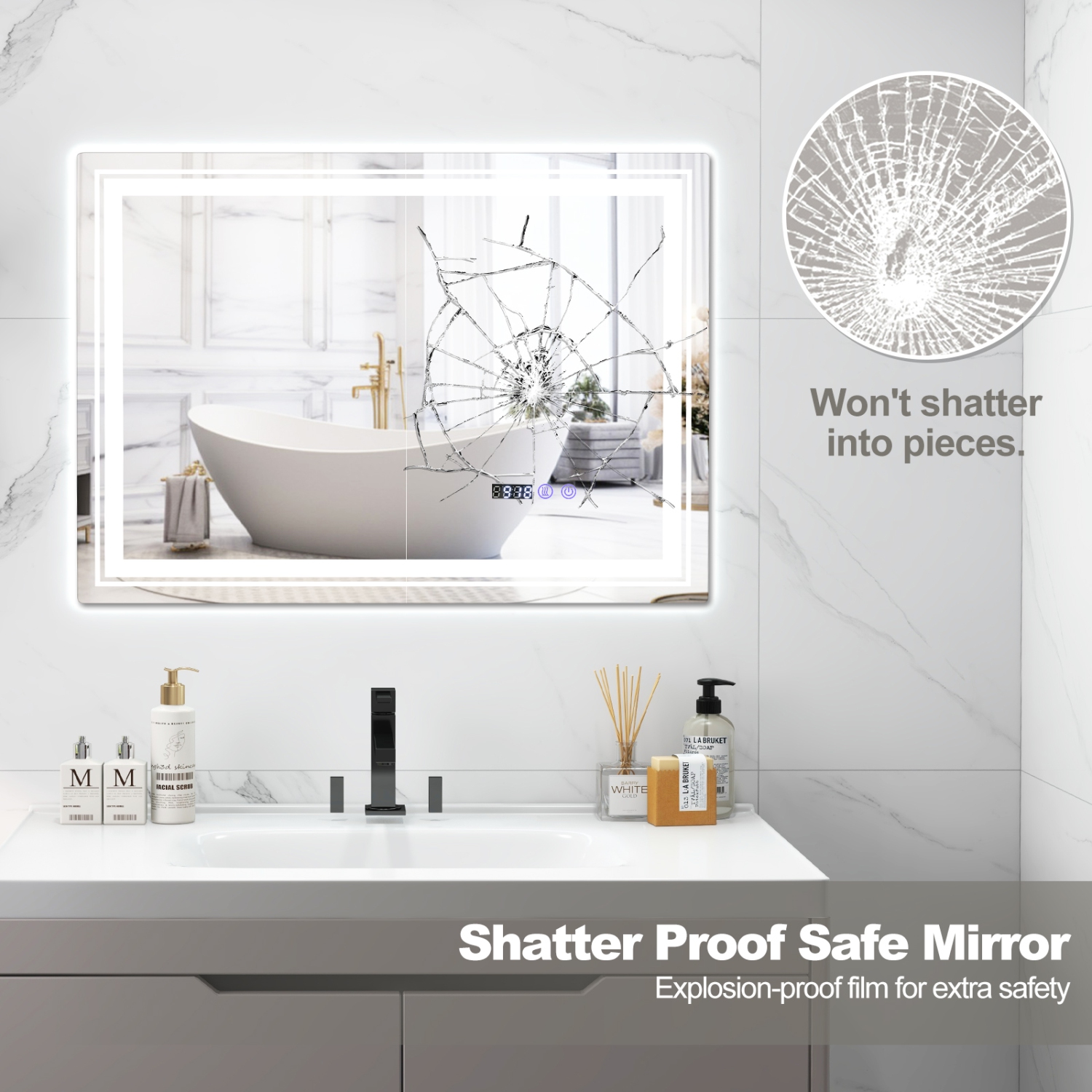 Miroir de salle de bain DEL de 32 x 24 po anti-éclaboussures de Costway 3 couleurs