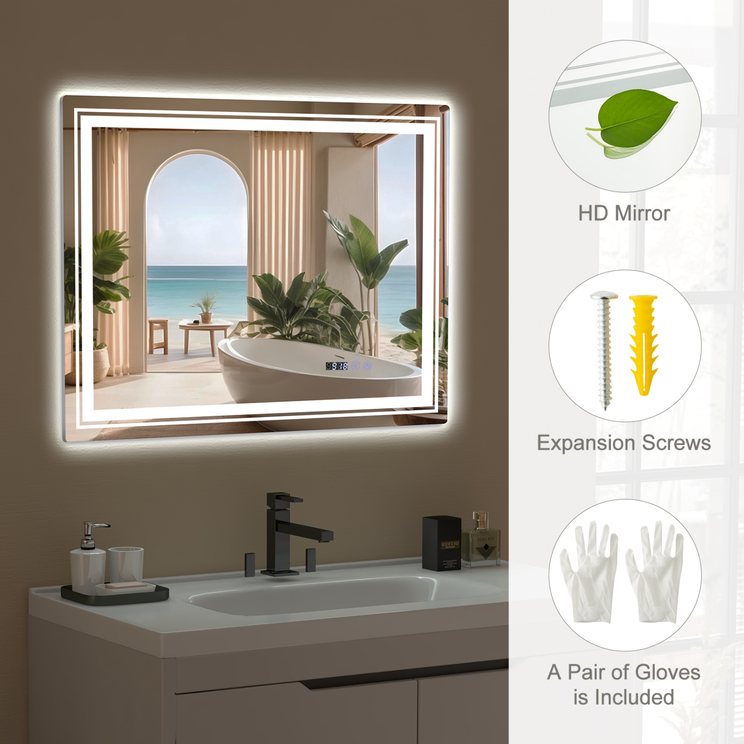 Miroir de salle de bain DEL de 32 x 24 po anti-éclaboussures de Costway 3 couleurs