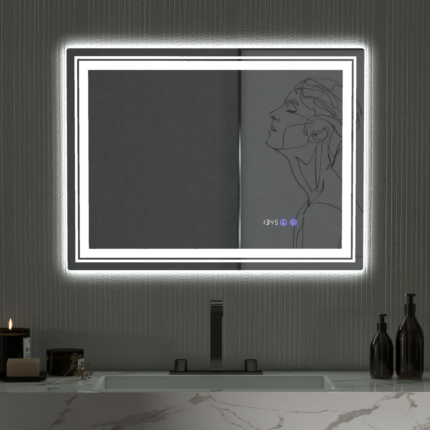 Miroir de salle de bain DEL de 32 x 24 po anti-éclaboussures de Costway 3 couleurs