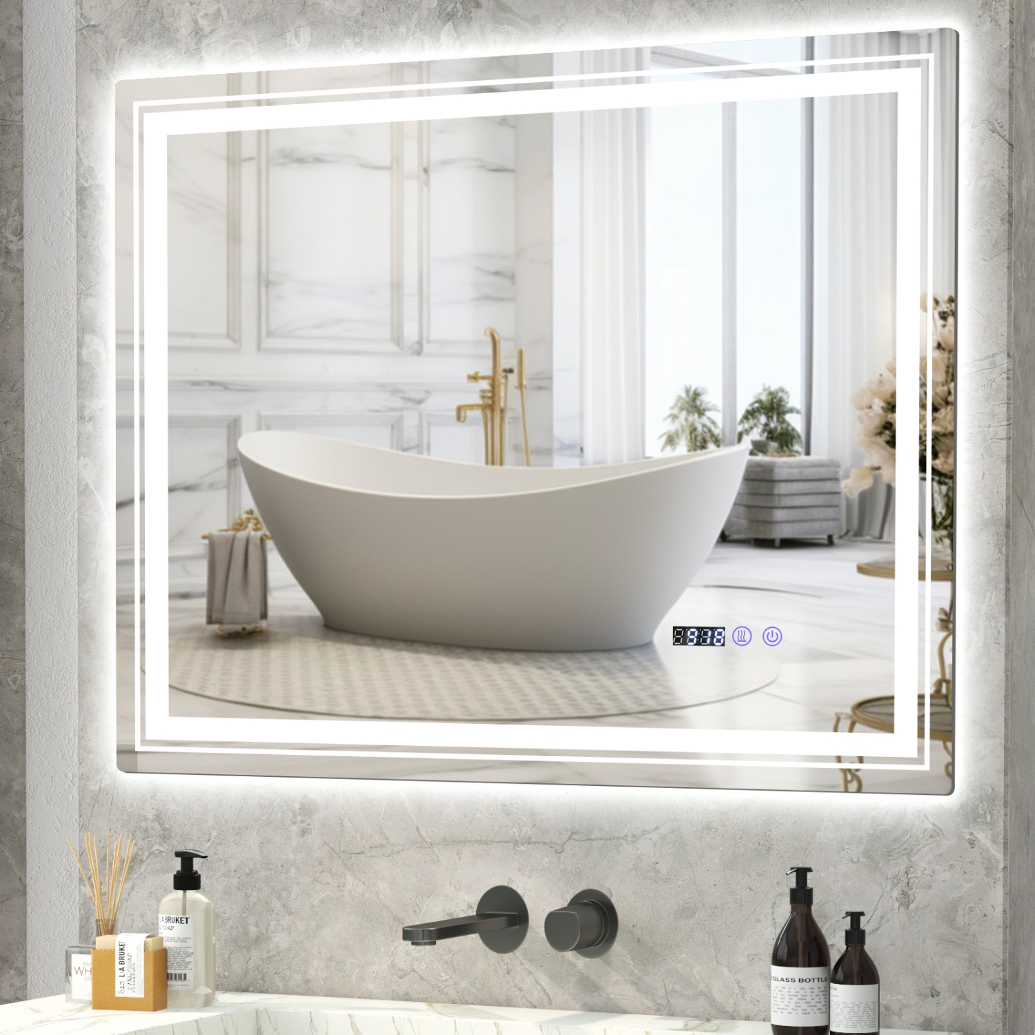 Costway 36" x 28" Defogging LED Bathroom Mirror Shatter-Proof Vanity Mirror 3 Colors