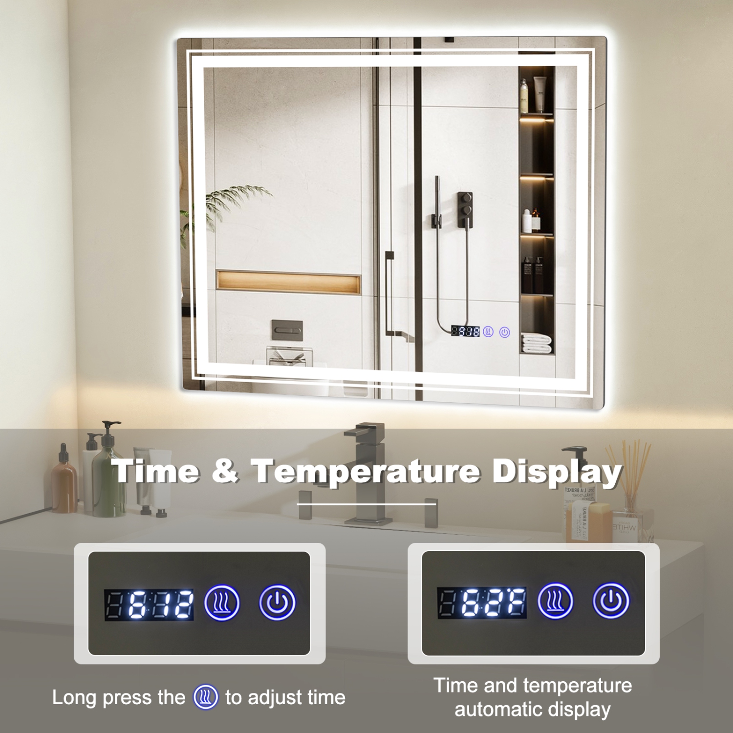 Costway 36" x 28" Defogging LED Bathroom Mirror Shatter-Proof Vanity Mirror 3 Colors