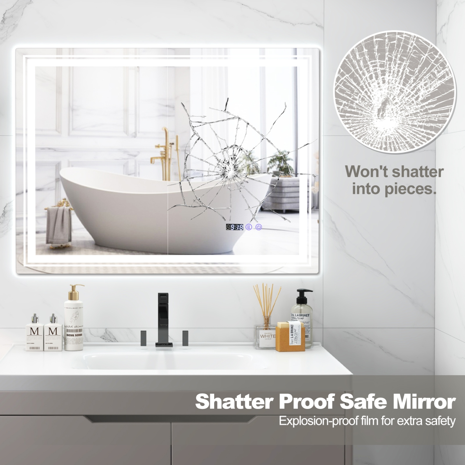 Costway 36" x 28" Defogging LED Bathroom Mirror Shatter-Proof Vanity Mirror 3 Colors