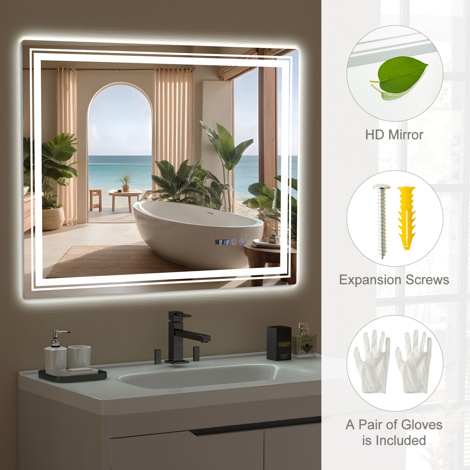 Costway 36" x 28" Defogging LED Bathroom Mirror Shatter-Proof Vanity Mirror 3 Colors