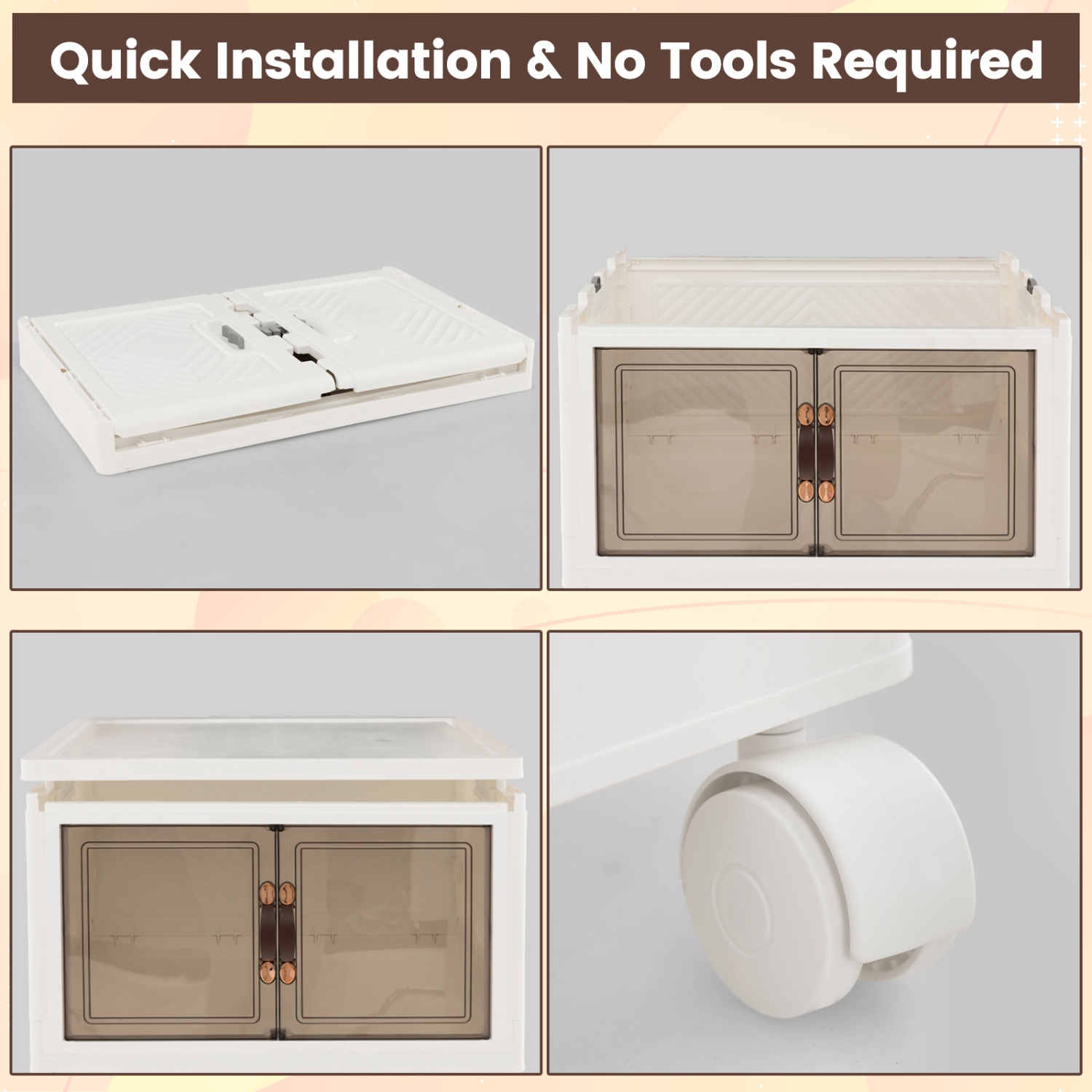 Bacs de rangement empilables de 50 gallons avec roulettes verrouillables, paquet de 3 range-tout de maison en polypropylène pliant de Costway