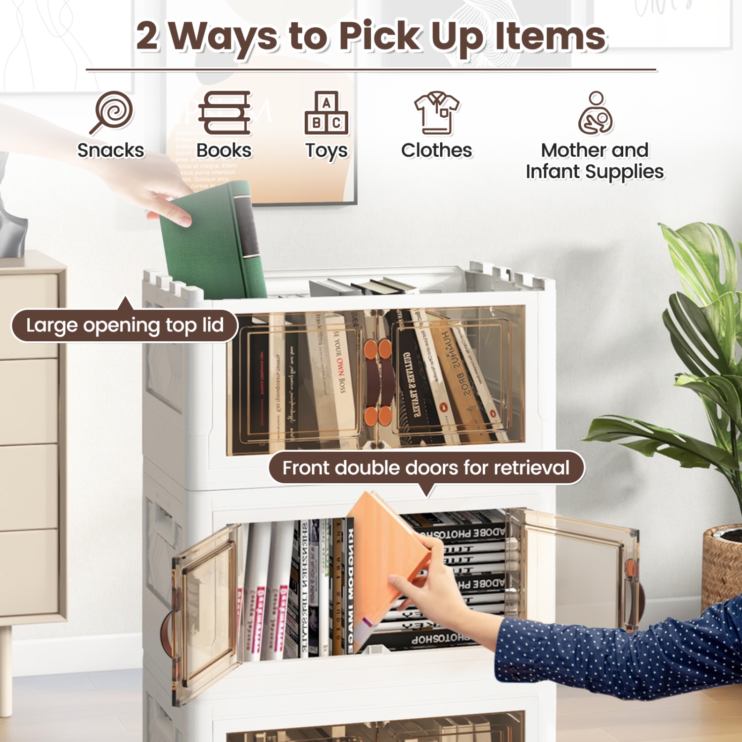 Bacs de rangement empilables de 50 gallons avec roulettes verrouillables, paquet de 3 range-tout de maison en polypropylène pliant de Costway