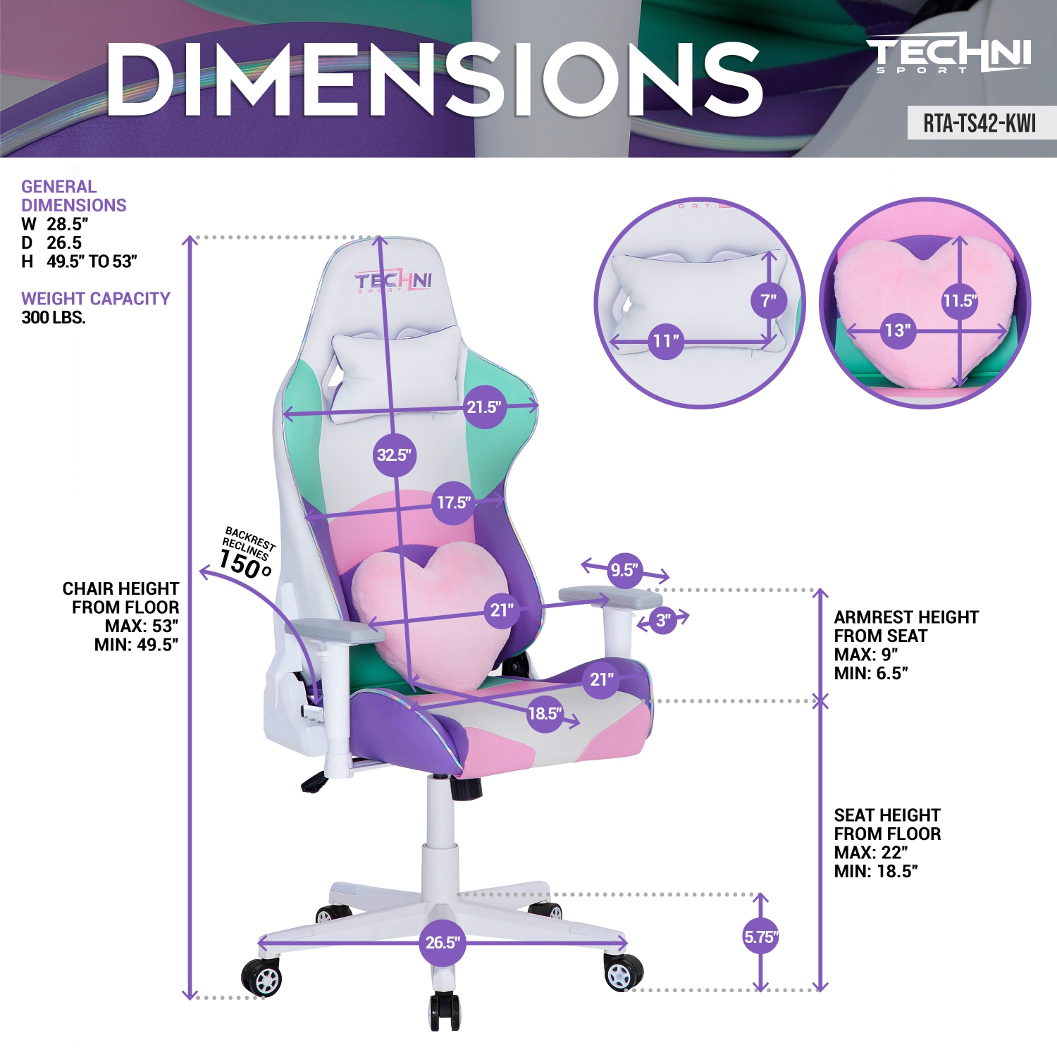 Techni Sport TS-42 Collection de fauteuils de jeu Office-PC - KAWAII