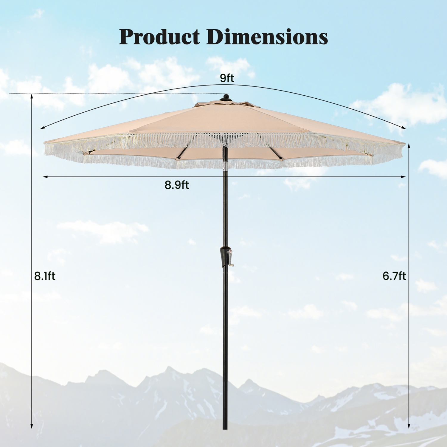 Gymax 9 FT Patio Umbrella 2-Tier Market Table Umbrella w/ Crank Handle Push Button Tilt