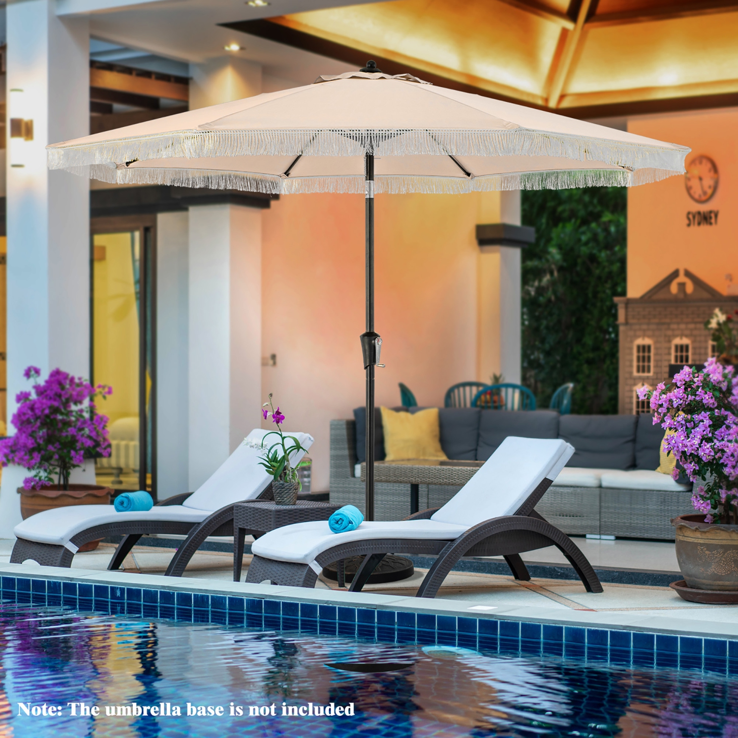 Gymax 9 FT Patio Umbrella 2-Tier Market Table Umbrella w/ Crank Handle Push Button Tilt