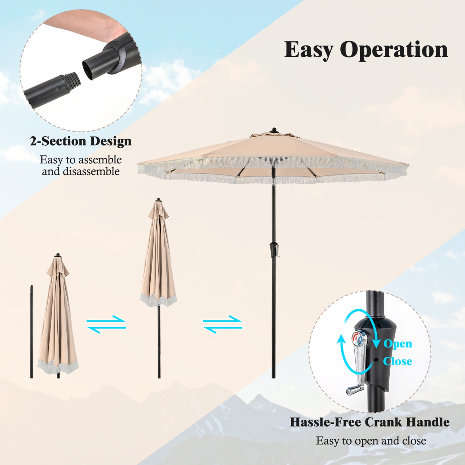 Gymax 9 FT Patio Umbrella 2-Tier Market Table Umbrella w/ Crank Handle Push Button Tilt