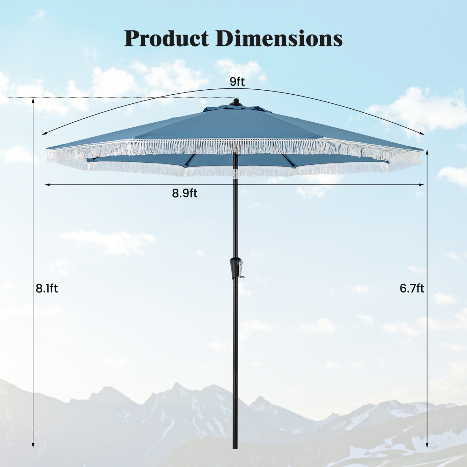 Gymax 9 FT Patio Umbrella 2-Tier Market Table Umbrella w/ Crank Handle Push Button Tilt