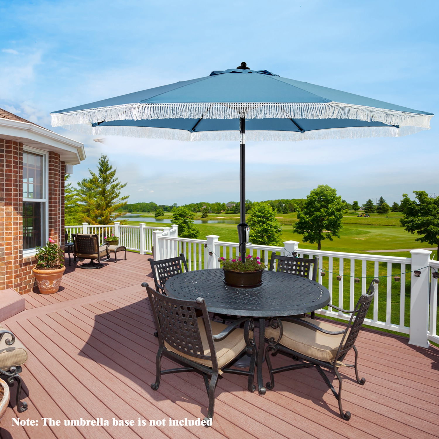 Gymax 9 FT Patio Umbrella 2-Tier Market Table Umbrella w/ Crank Handle Push Button Tilt