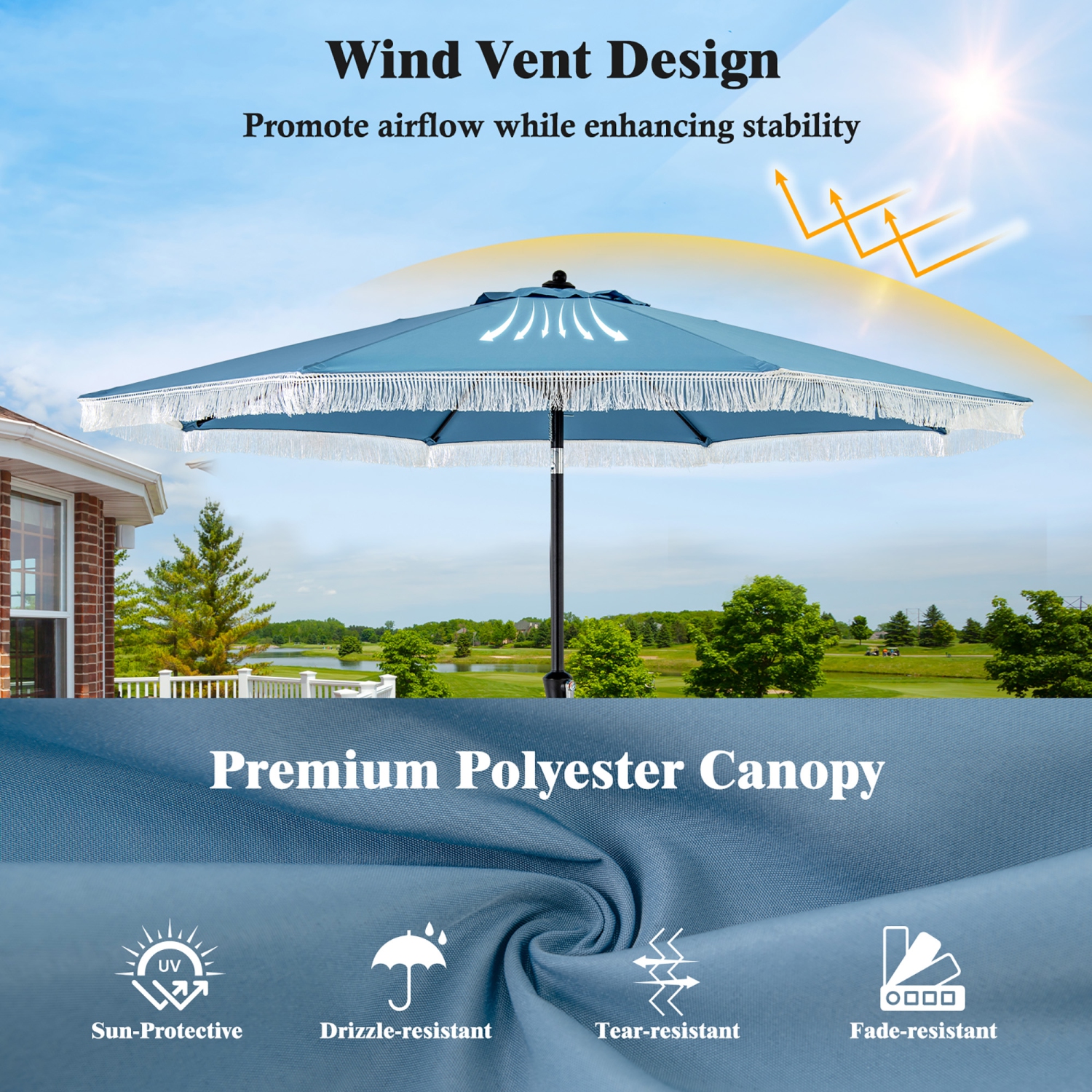 Gymax 9 FT Patio Umbrella 2-Tier Market Table Umbrella w/ Crank Handle Push Button Tilt
