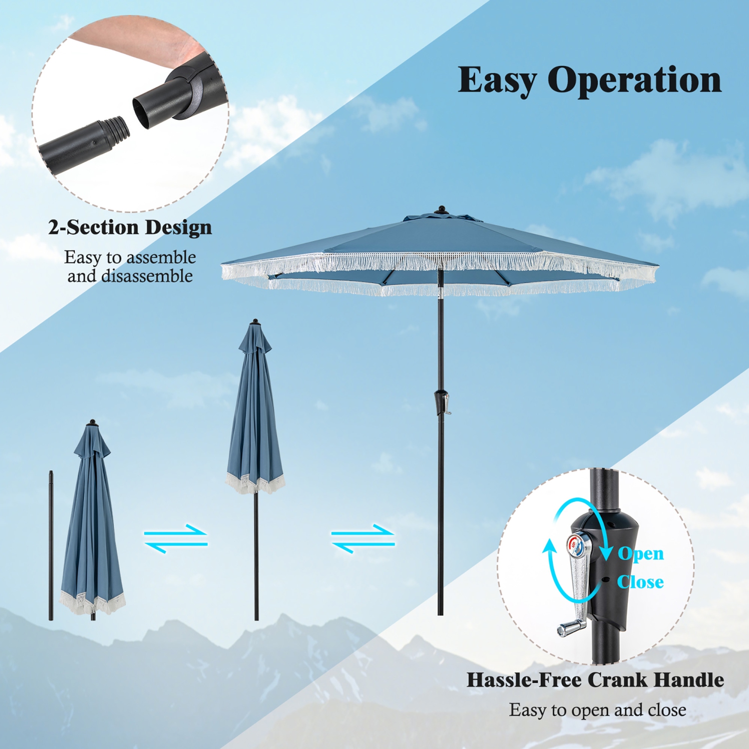 Gymax 9 FT Patio Umbrella 2-Tier Market Table Umbrella w/ Crank Handle Push Button Tilt