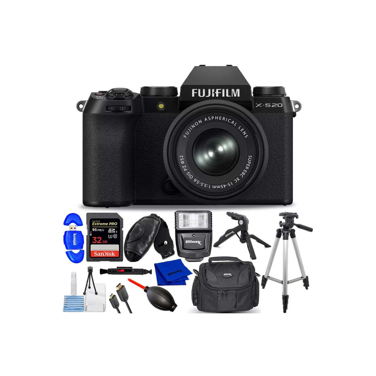 FUJIFILM X-S20 Mirrorless Camera with 15-45mm Lens 16781943 - Bundle