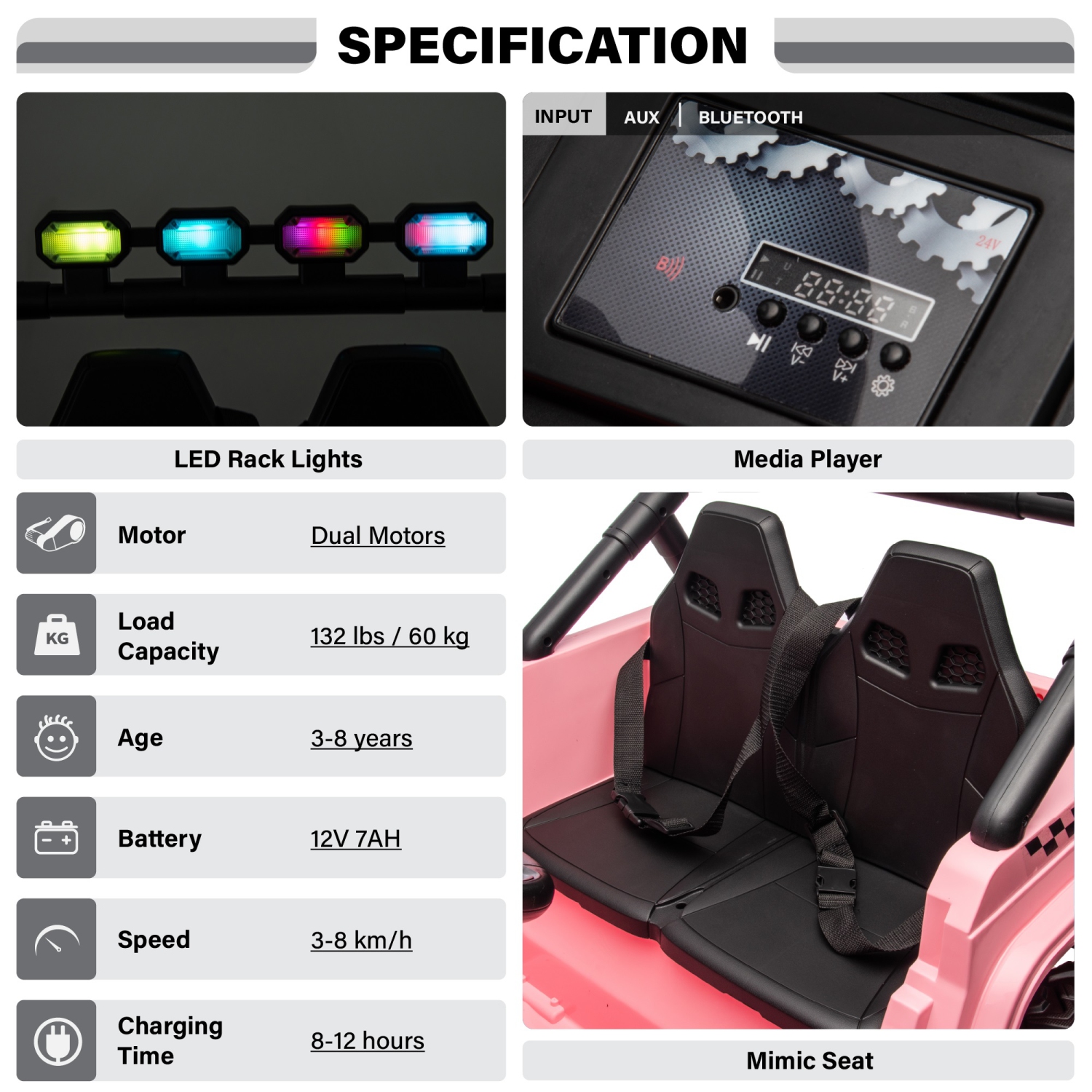 VOLTZ TOYS – jouet porteur HVAOC Truck 12&nbsp;V à 2 sièges pour enfants avec portes ouvertes, lumières DEL, télécommande 2,4G et lecteur MP3 avec