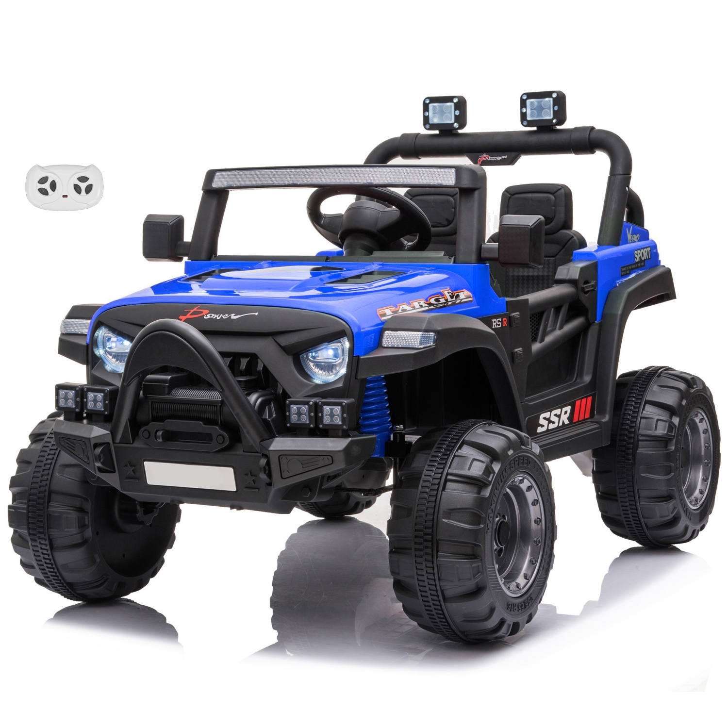 12V Jeep with Angry Face Grill Kids Ride On Car Toy with Lights and Remote Control