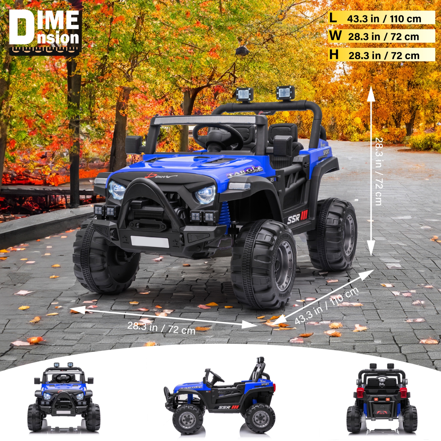 12V Jeep with Angry Face Grill Kids Ride On Car Toy with Lights and Remote Control